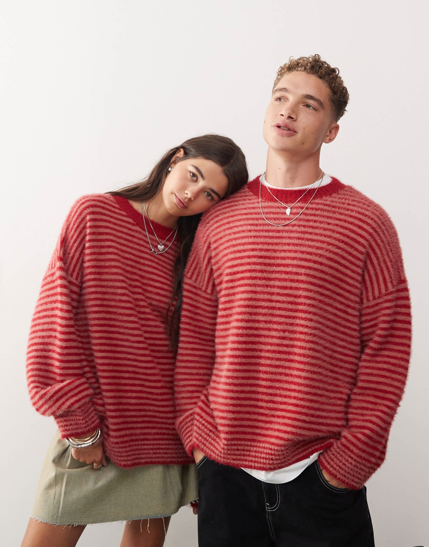 COLLUSION unisex fluffy striped crew neck jumper in beige