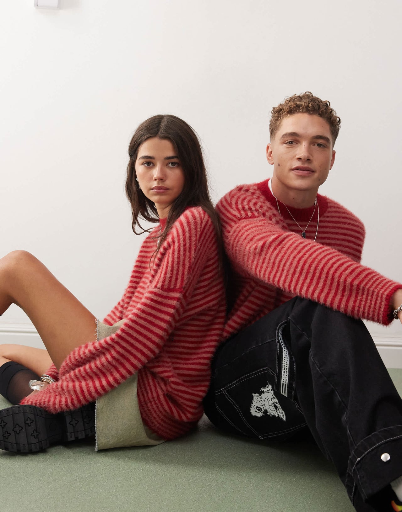 COLLUSION unisex fluffy striped crew neck jumper in beige