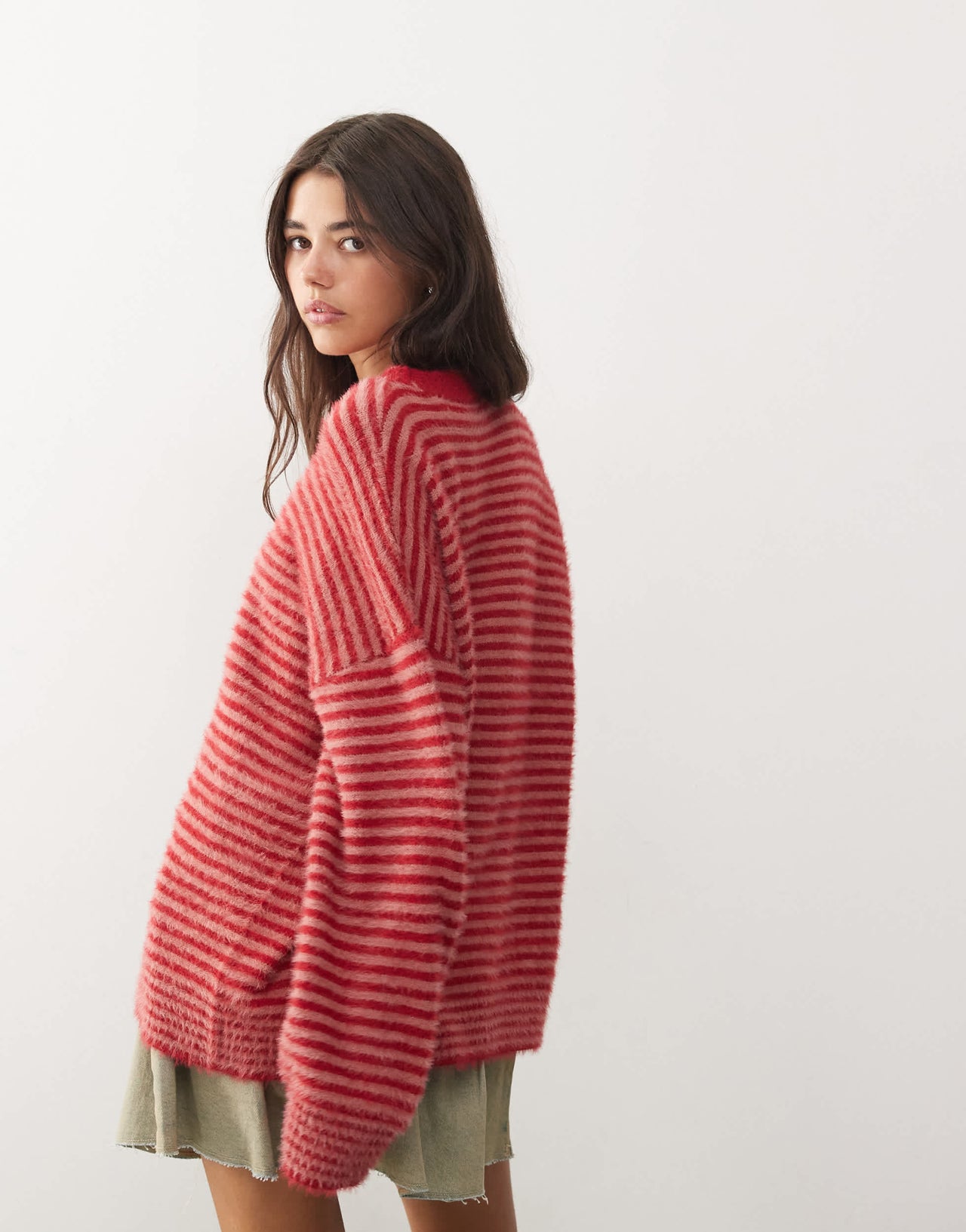 COLLUSION unisex fluffy striped crew neck jumper in beige