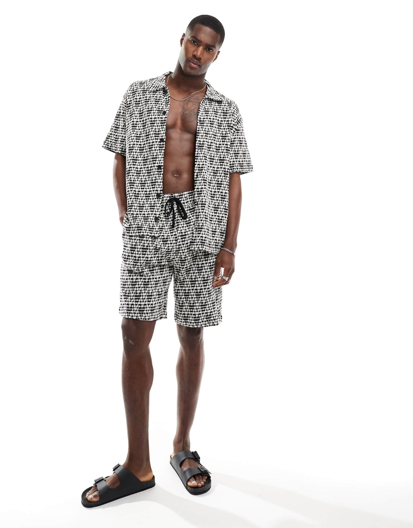Bershka textured jaquard co-ord short in black