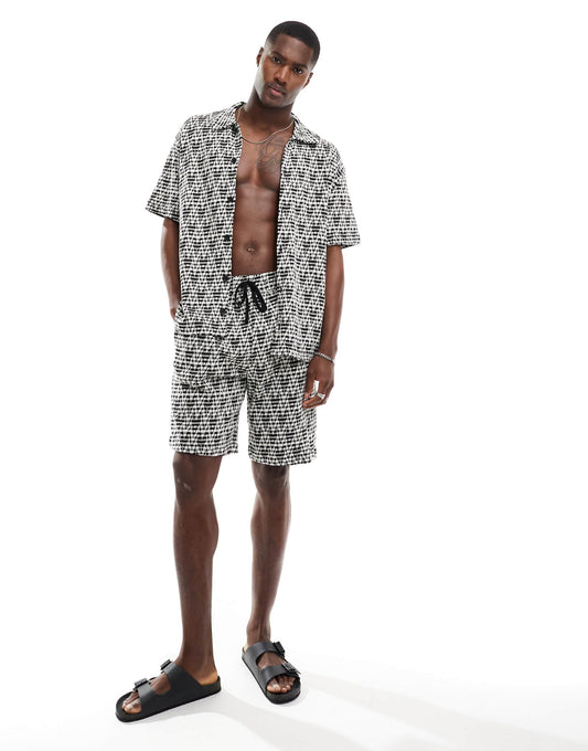 Bershka textured jaquard co-ord short in black