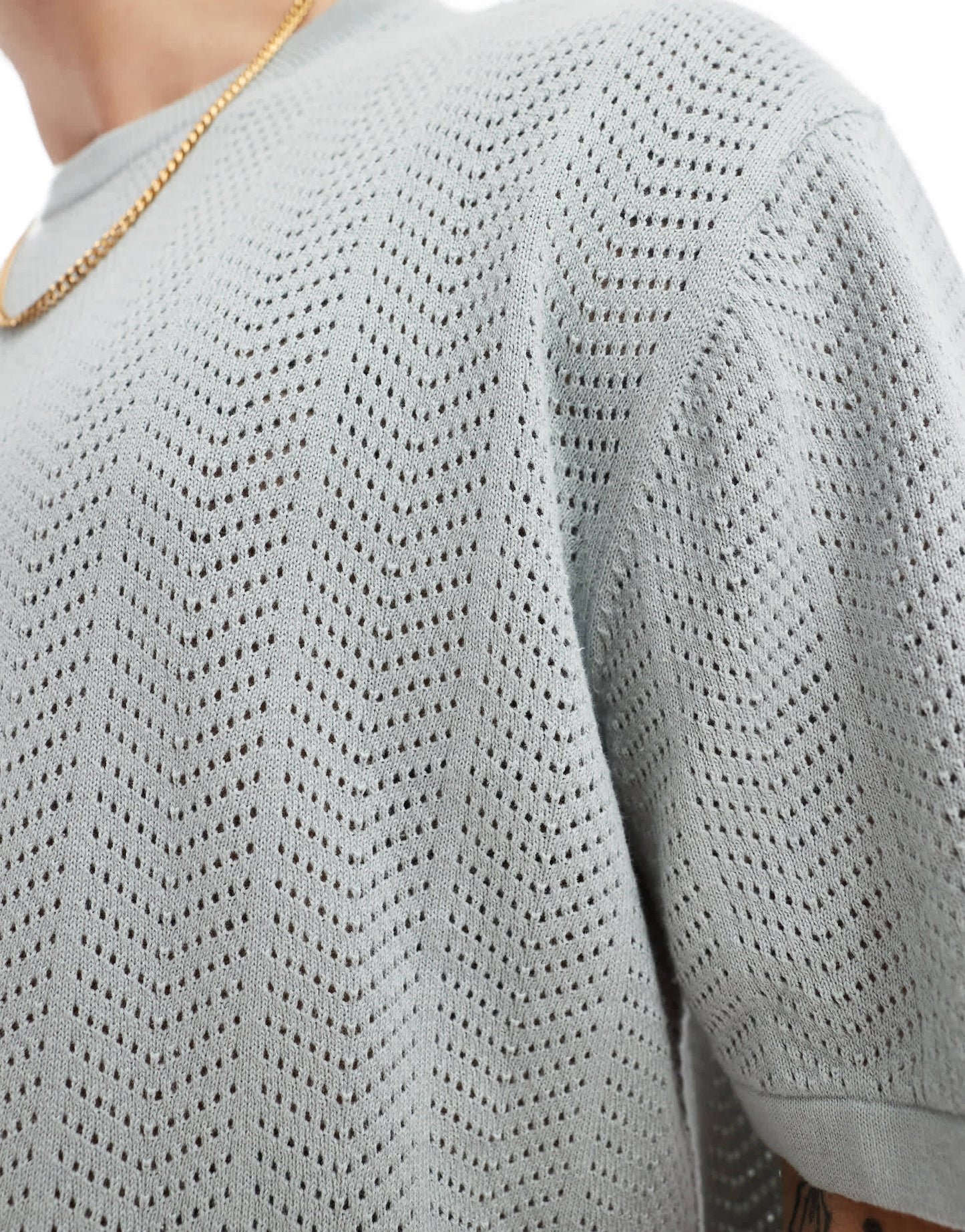 Bershka textured herringbone co-ord t-shirt in blue