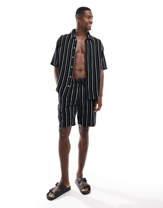 Bershka textured stripe co-ord short in black