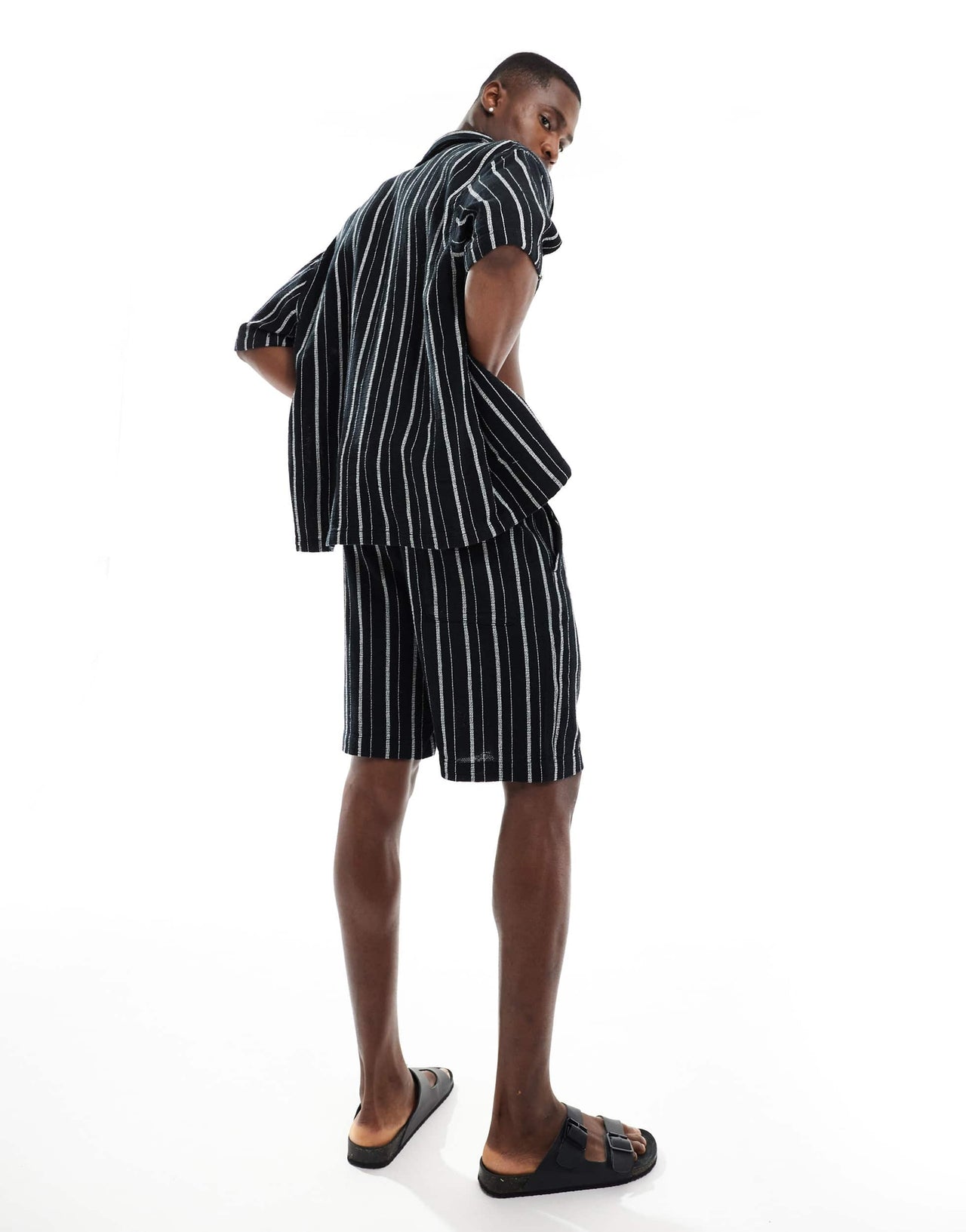 Bershka textured stripe co-ord short in black