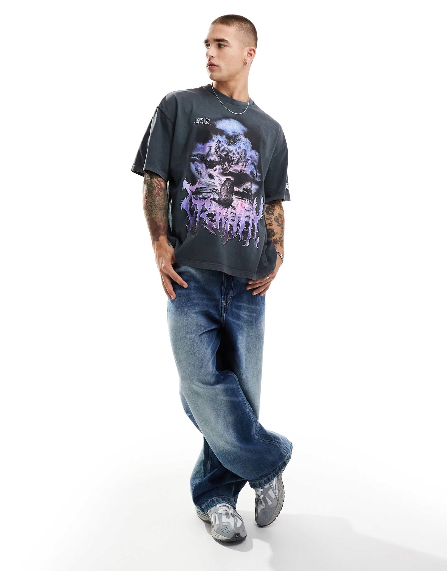 Bershka gothic text printed t-shirt in black