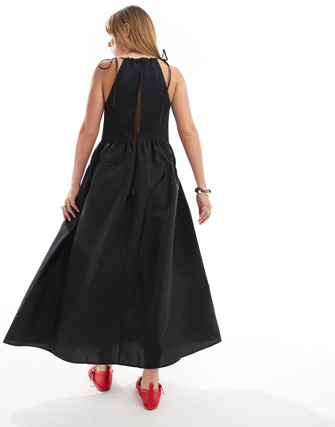 ASOS DESIGN jersey high neck maxi dress with parachute midi skirt in black