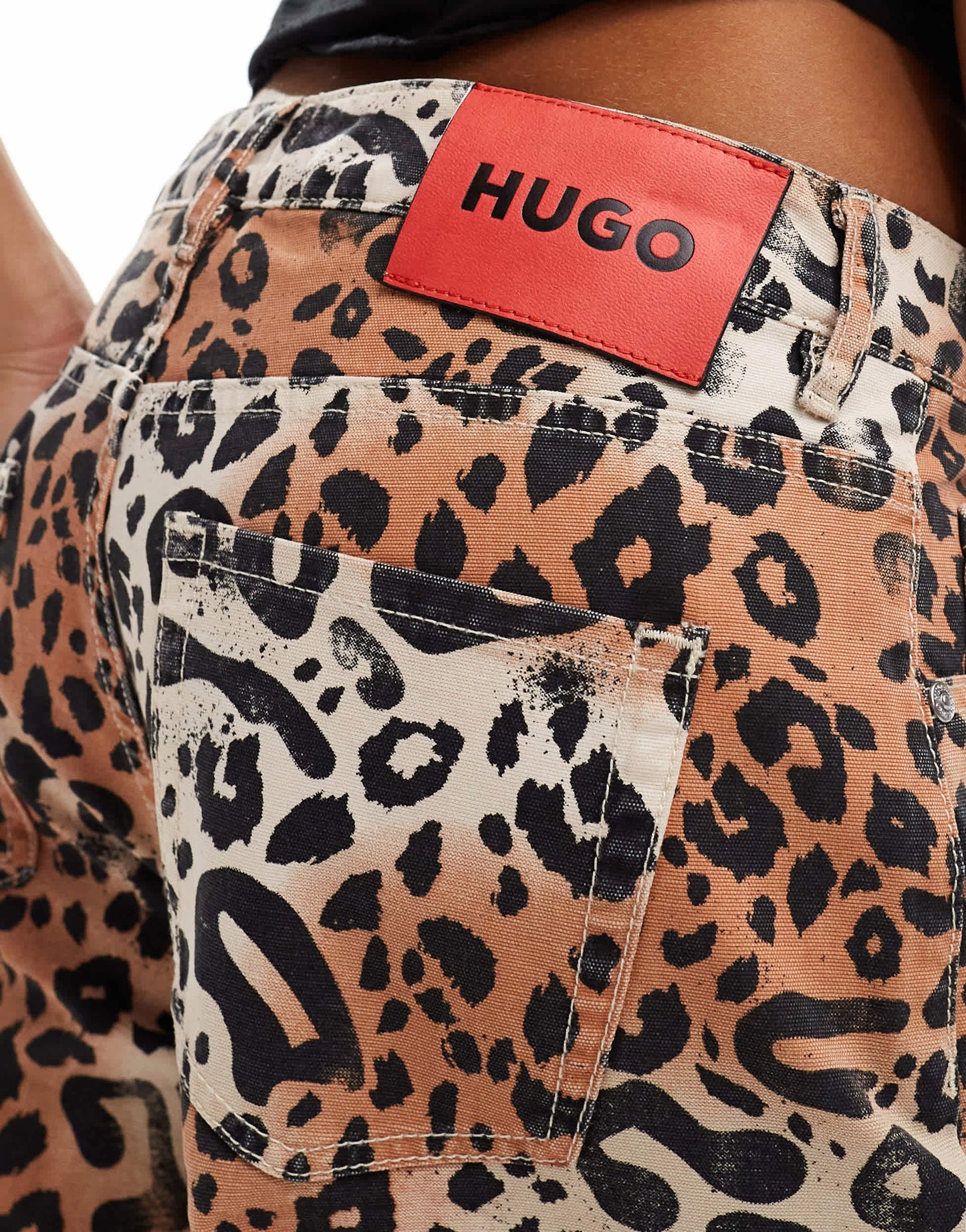 HUGO Red wide leg trousers in leopard print