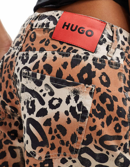 HUGO Red wide leg trousers in leopard print