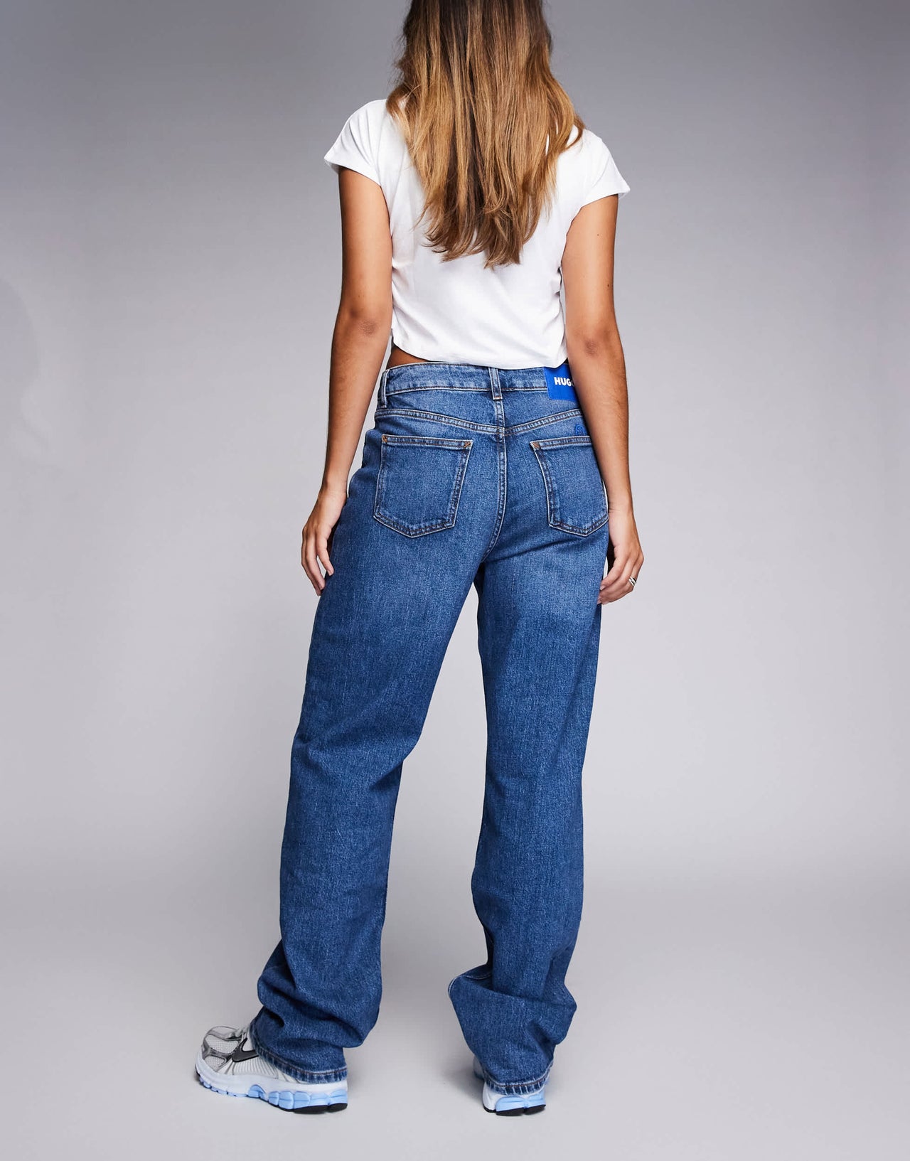 HUGO Blue Elyah straight leg jeans in mid wash