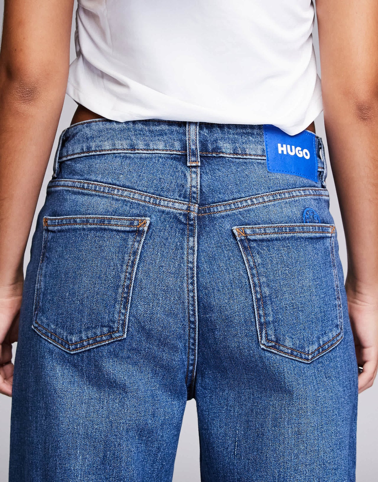 HUGO Blue Elyah straight leg jeans in mid wash