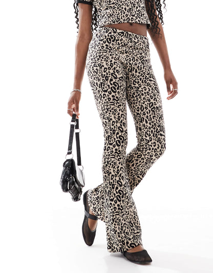 HUGO Red flared trousers in leopard print
