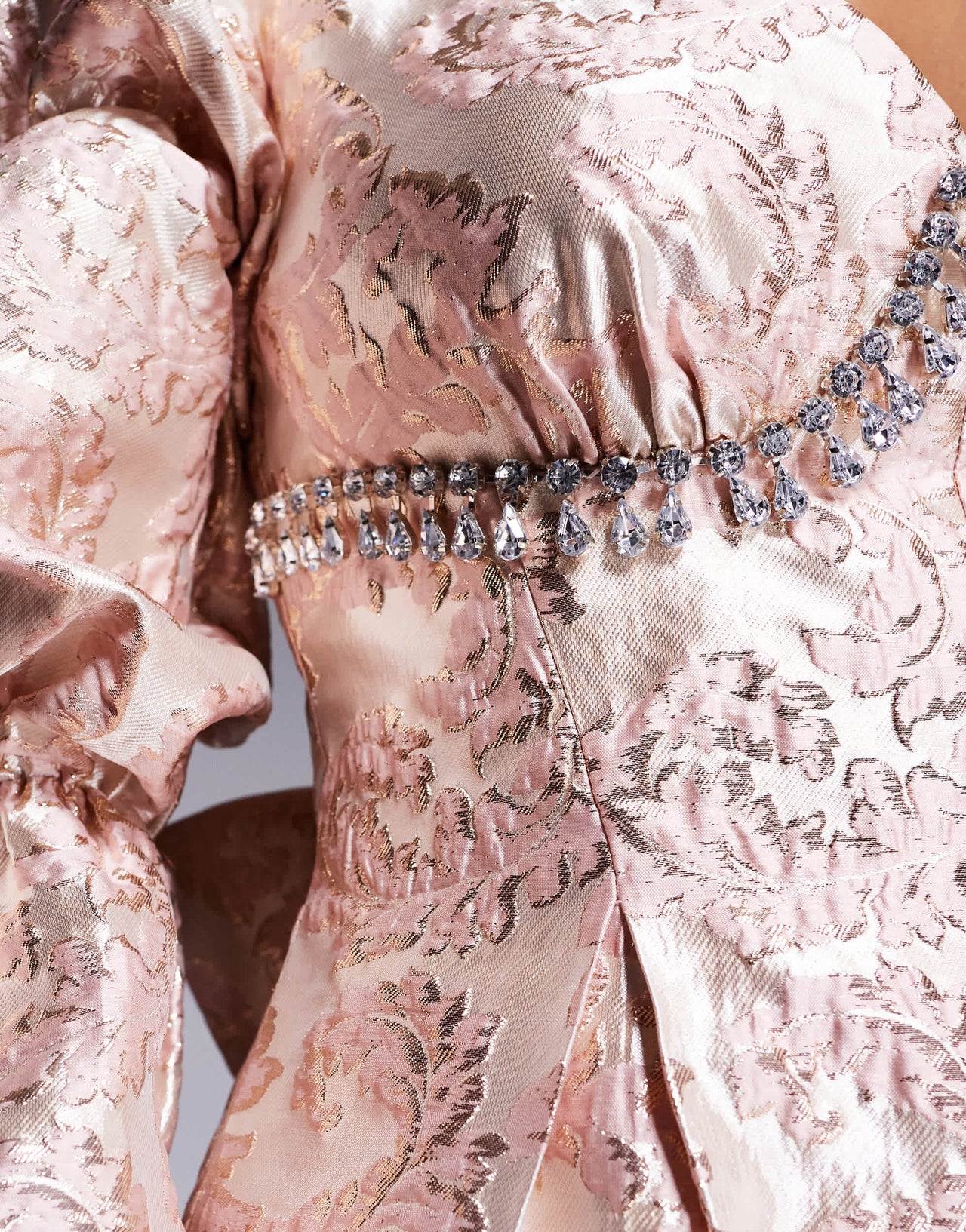 ASOS LUXE embellished jacquard playsuit with bow back in pink