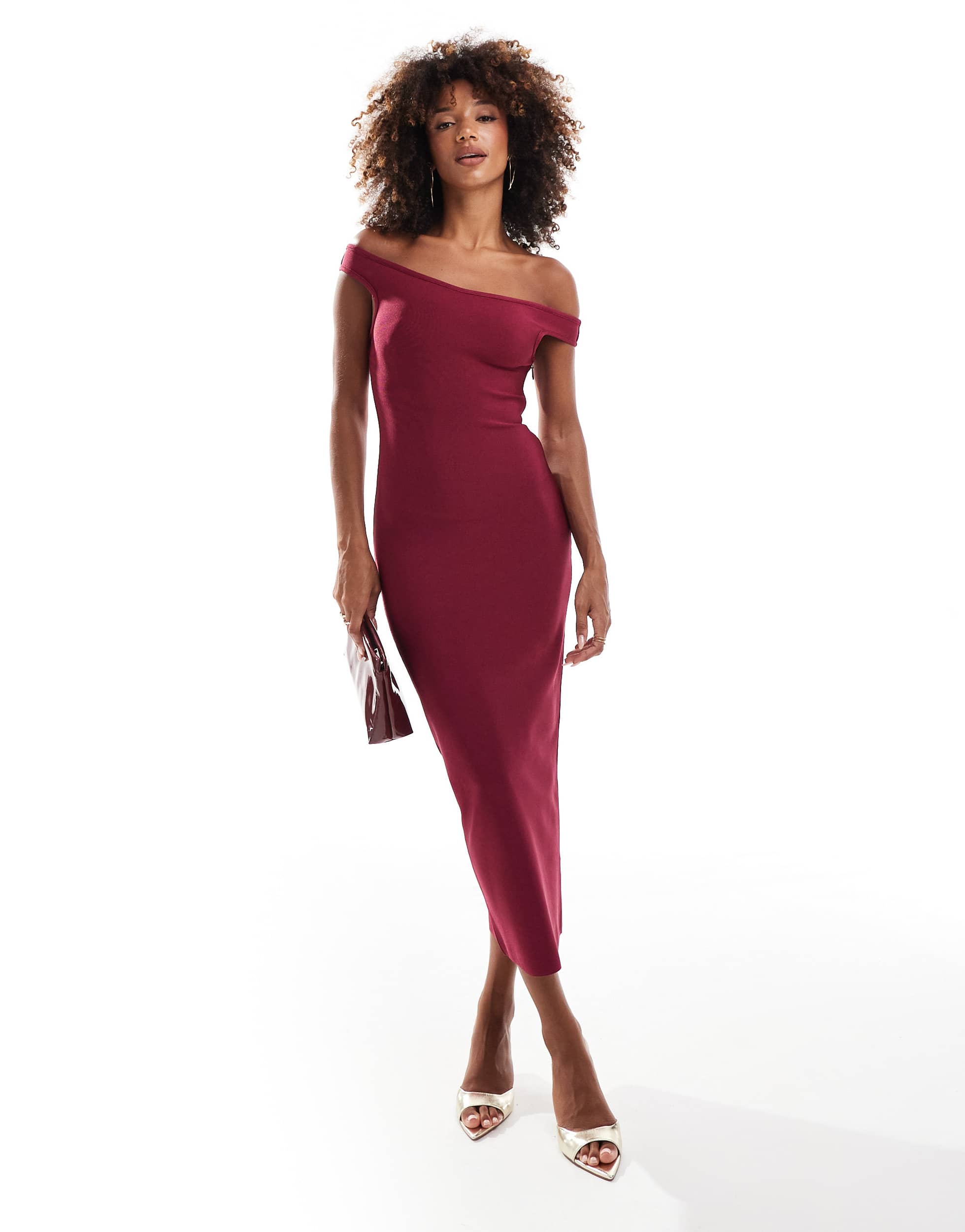 ASOS DESIGN bandage bardot midi dress in berry