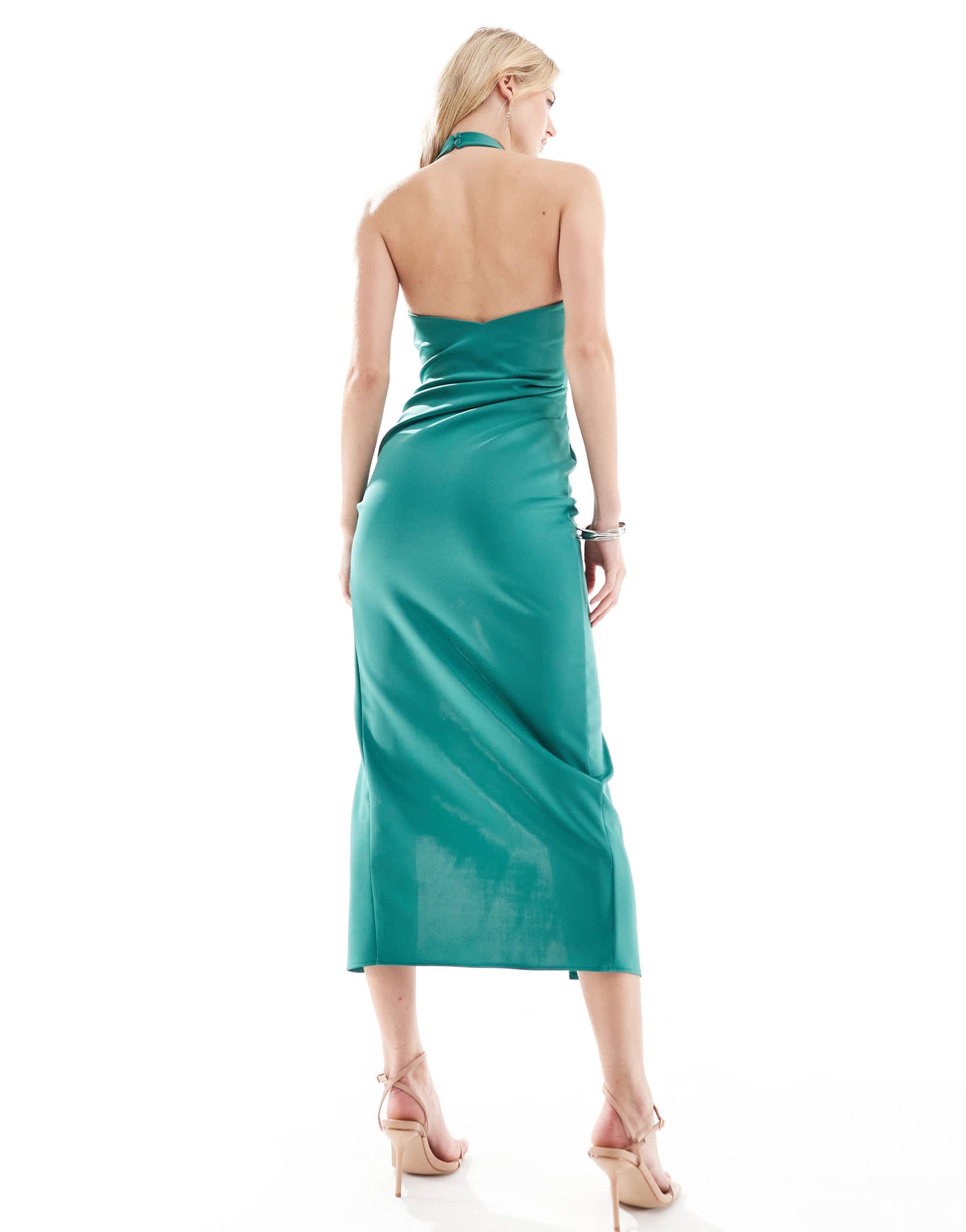 ASOS DESIGN Tall  wrap around halter neck midi dress in green in scuba-style fabric