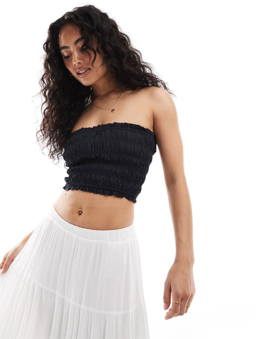Pimkie shirred bandeau top in black