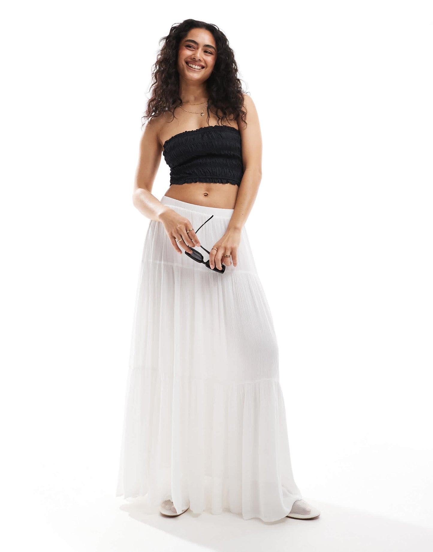 Pimkie shirred bandeau top in black