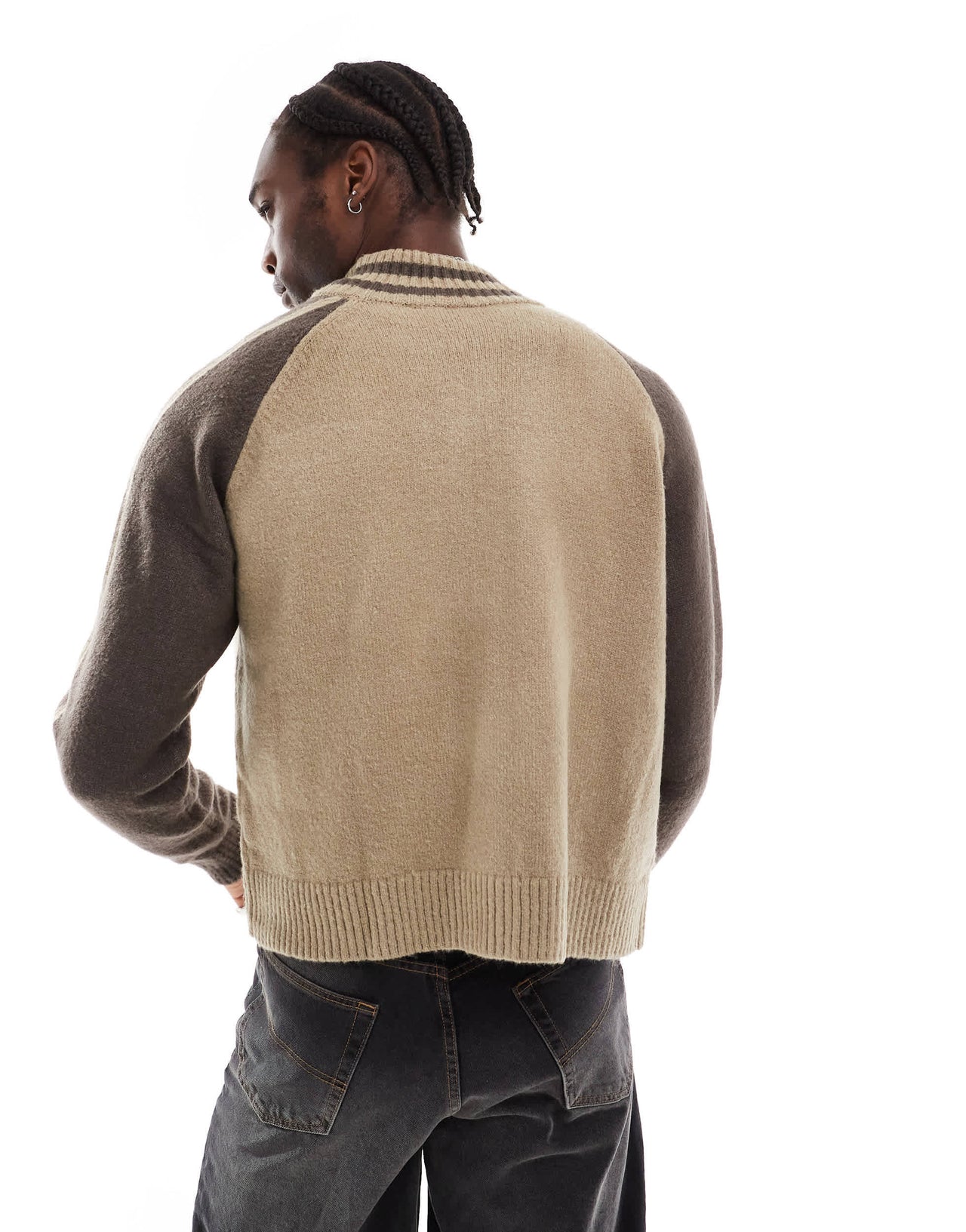 COLLUSION rugby zip through knit jumper in brown