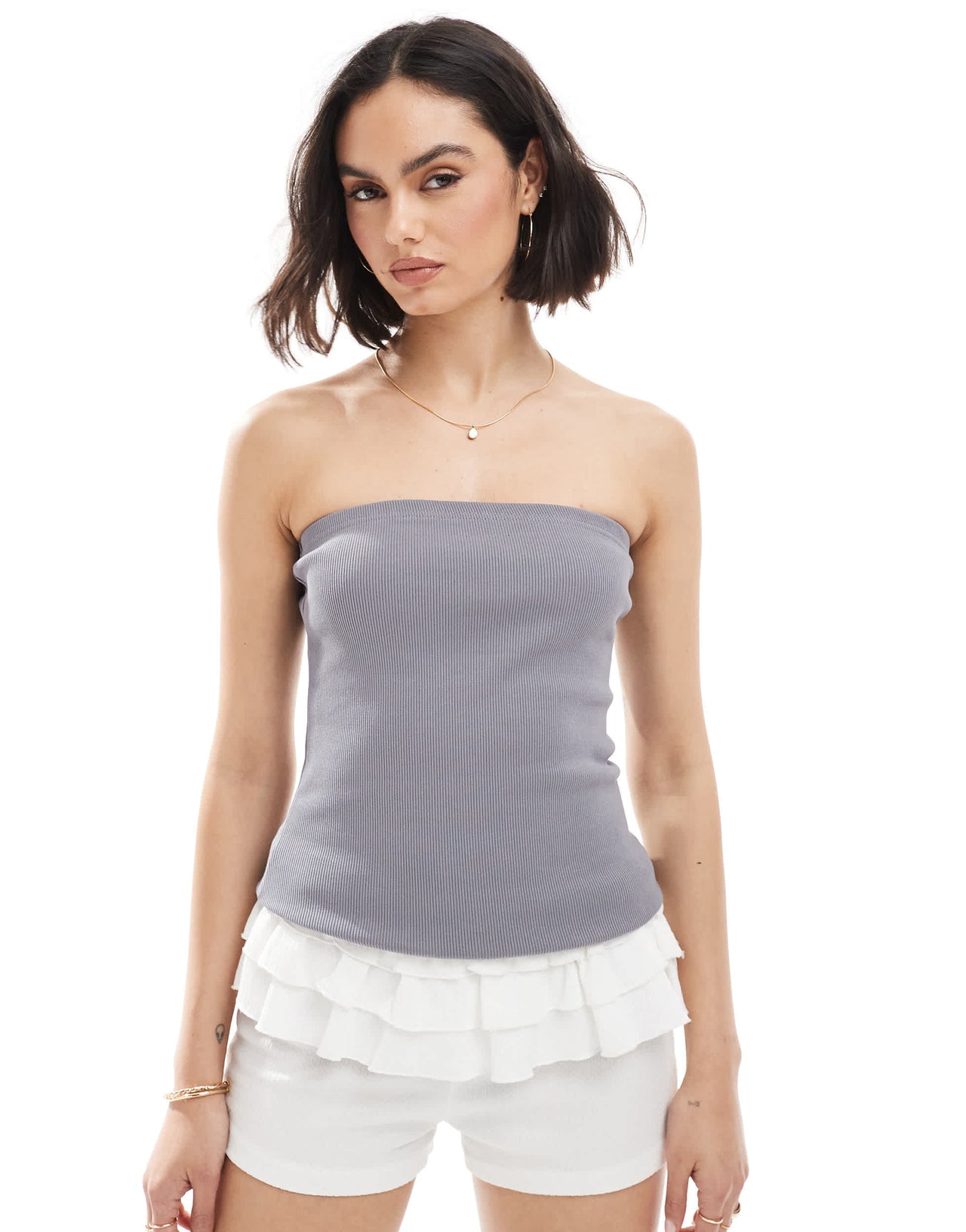Pimkie ribbed bandeau top in charcoal