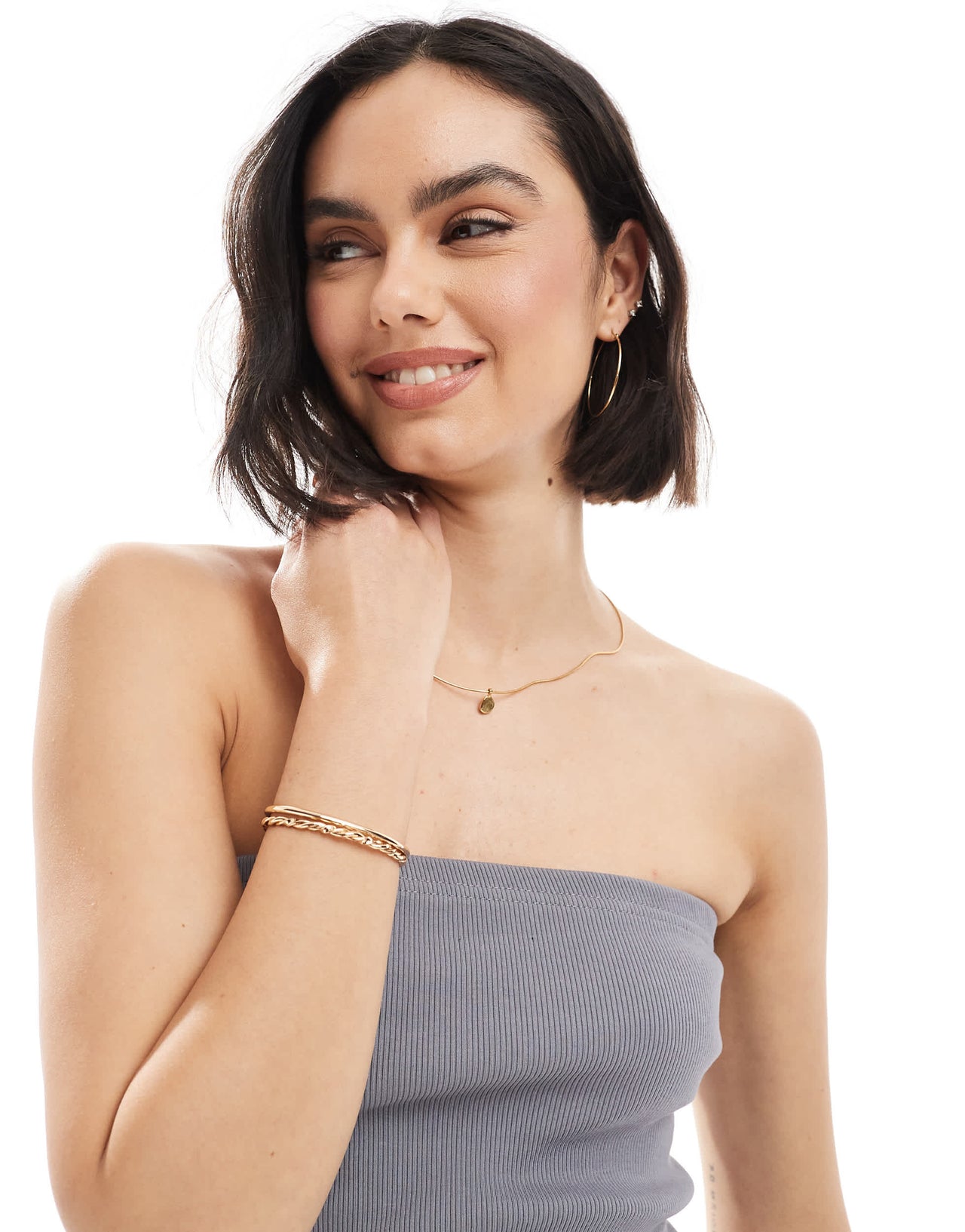 Pimkie ribbed bandeau top in charcoal