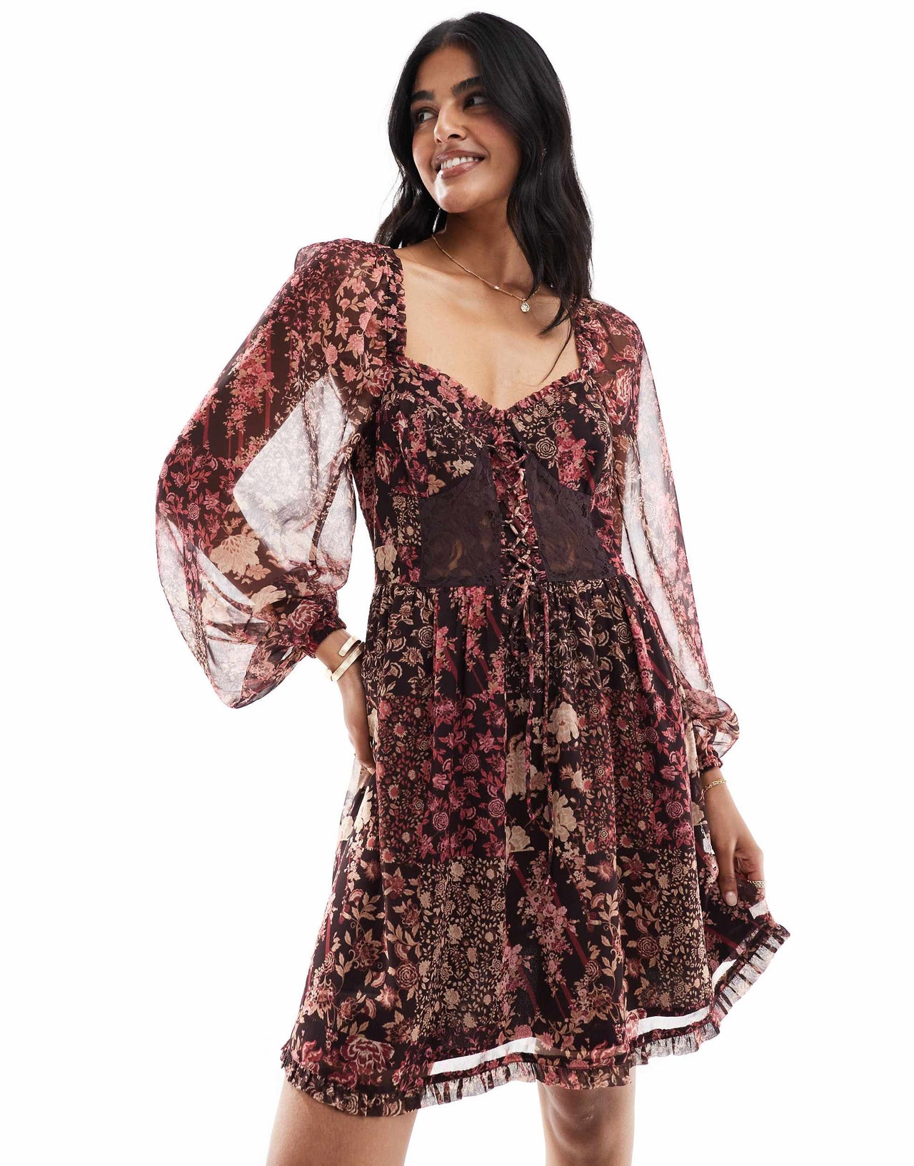 Miss Selfridge chiffon lace up corset mini dress