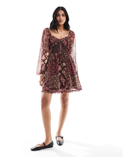 Miss Selfridge chiffon lace up corset mini dress