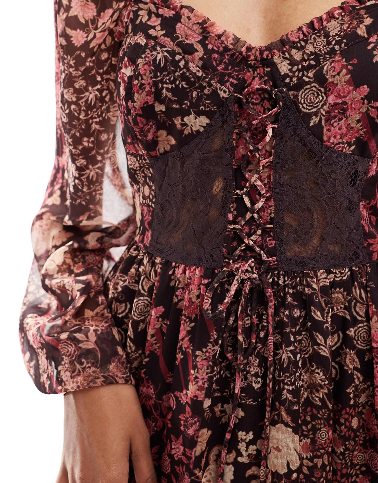 Miss Selfridge chiffon lace up corset mini dress