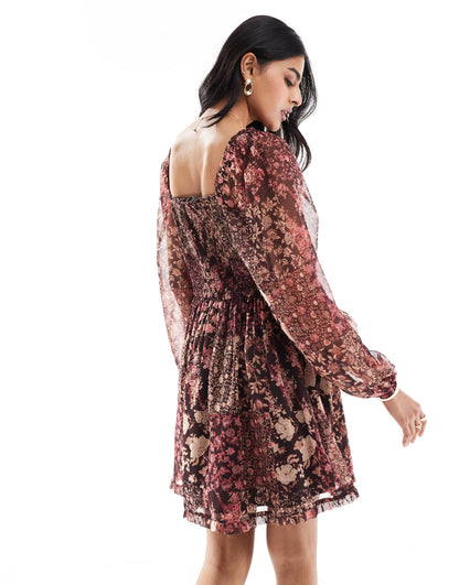 Miss Selfridge chiffon lace up corset mini dress