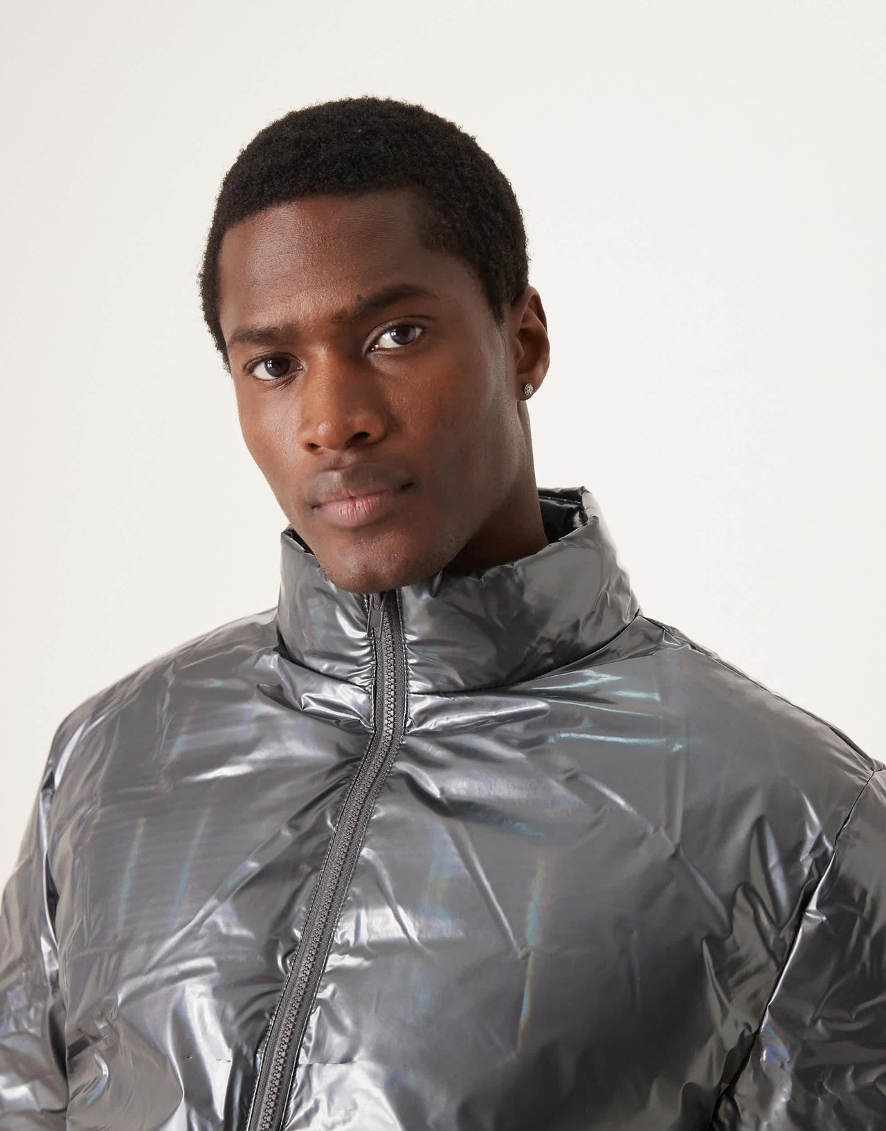 ASOS DESIGN metallic puffer jacket in grey