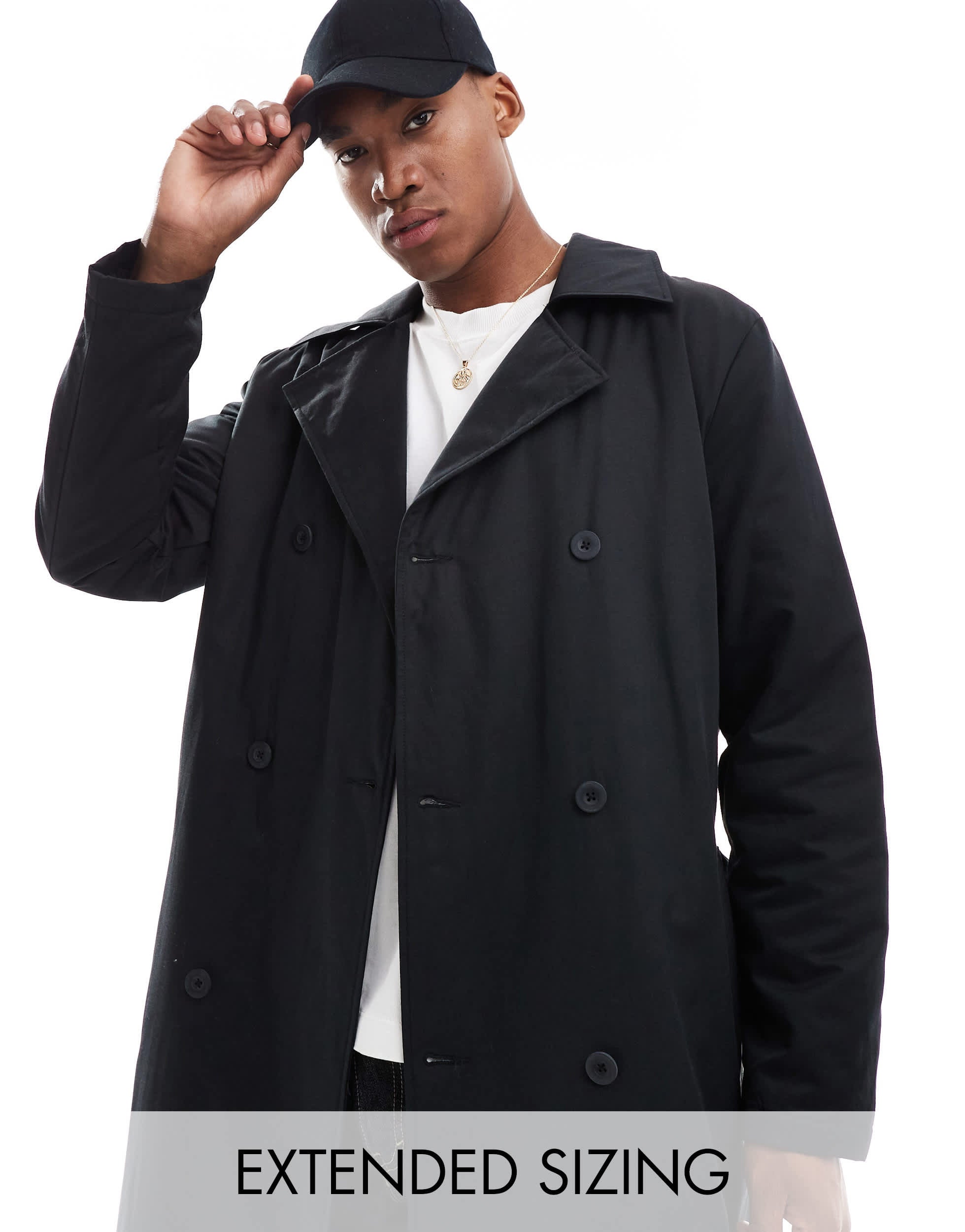 ASOS DESIGN trench coat with light wadding in black