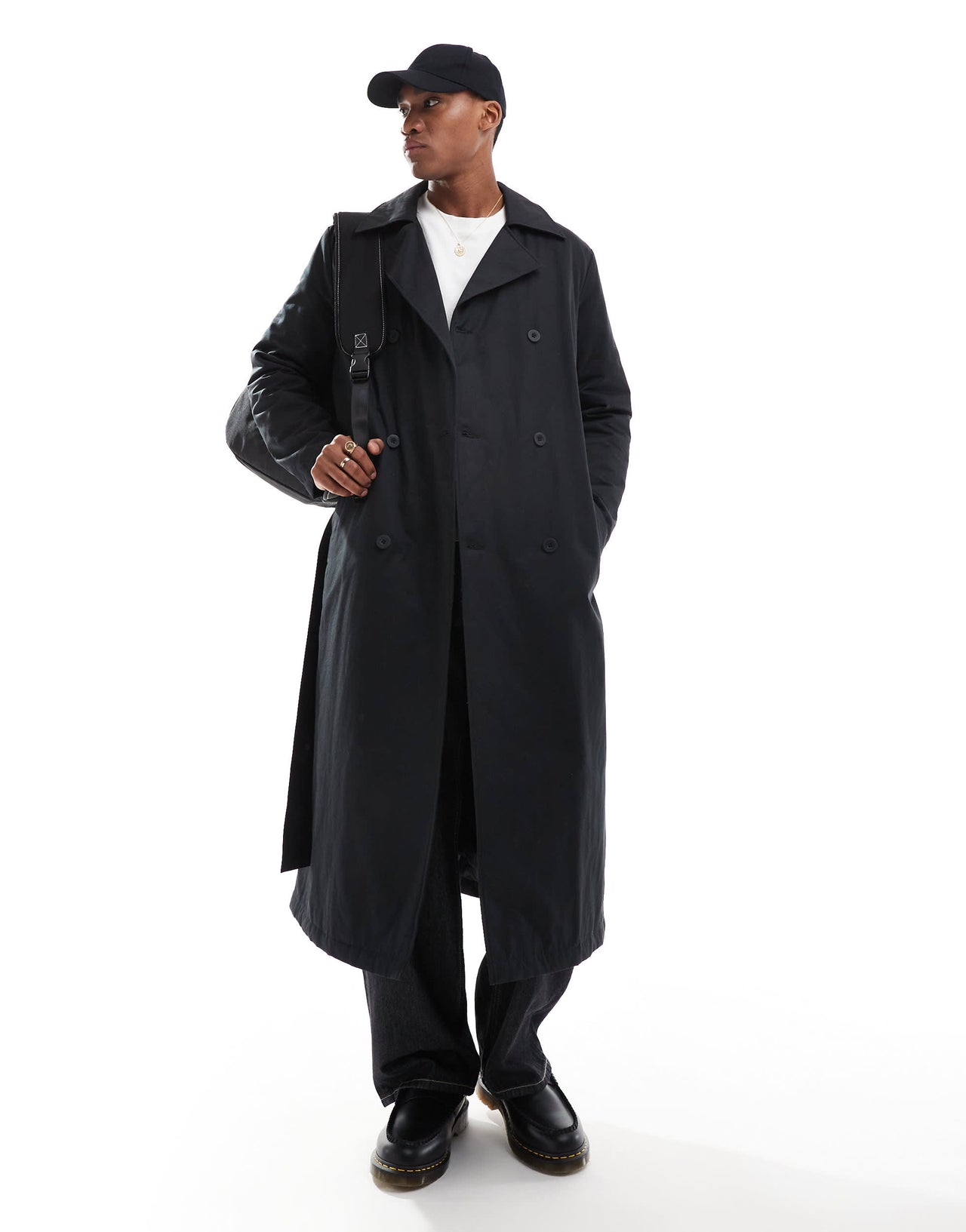 ASOS DESIGN trench coat with light wadding in black