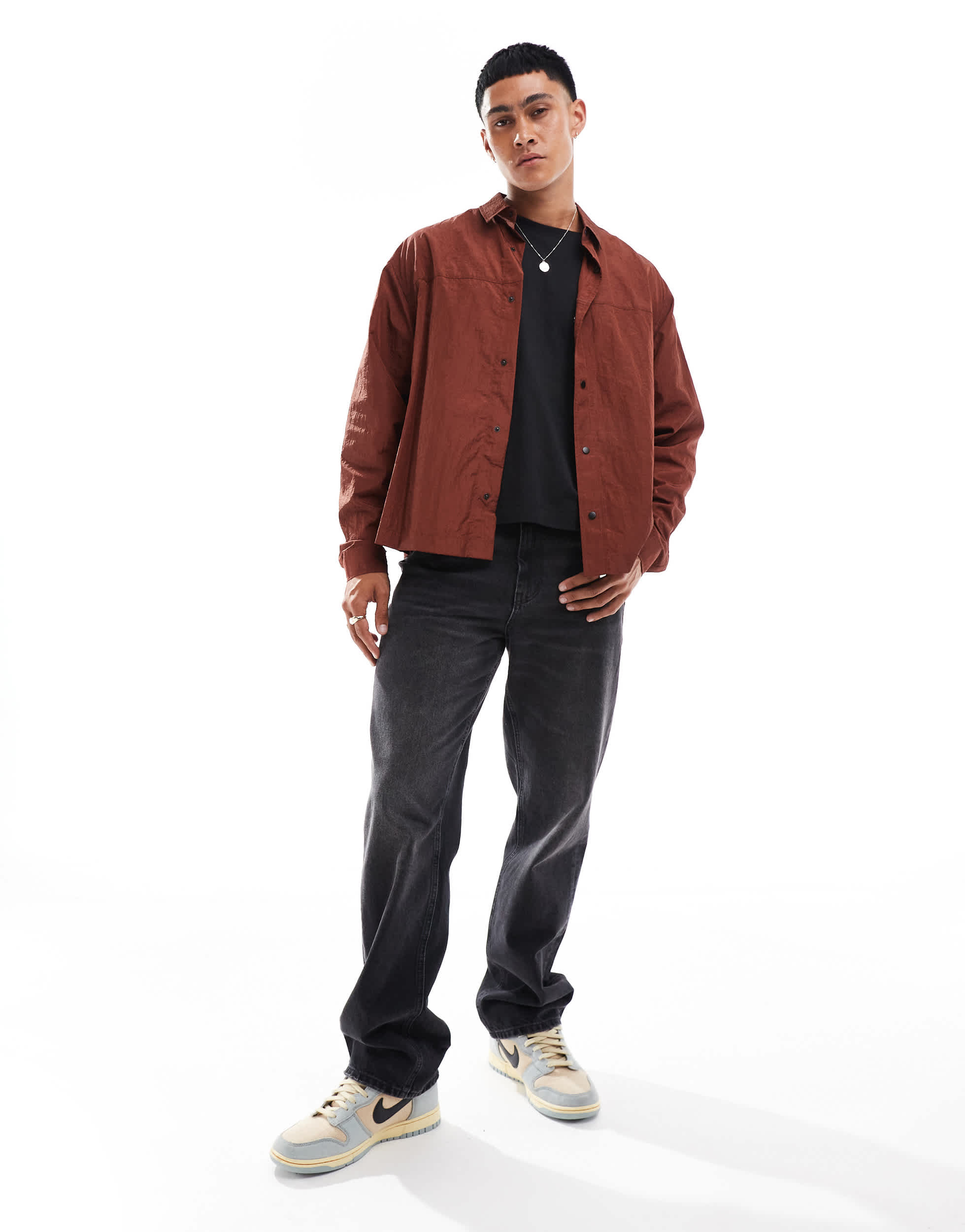 ASOS DESIGN boxy nylon shirt in brown