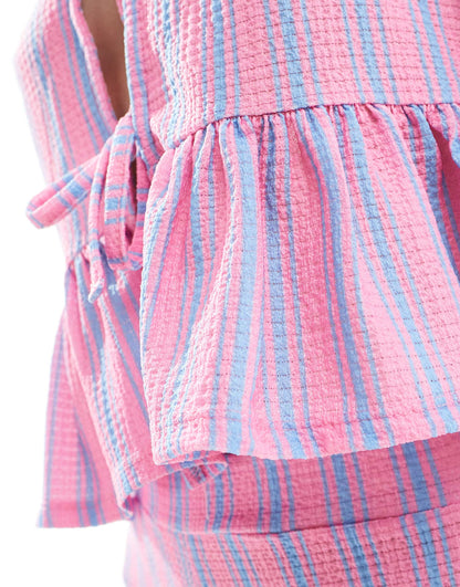 ASOS DESIGN co-ord textured volume sleeve tie front  top in stripe