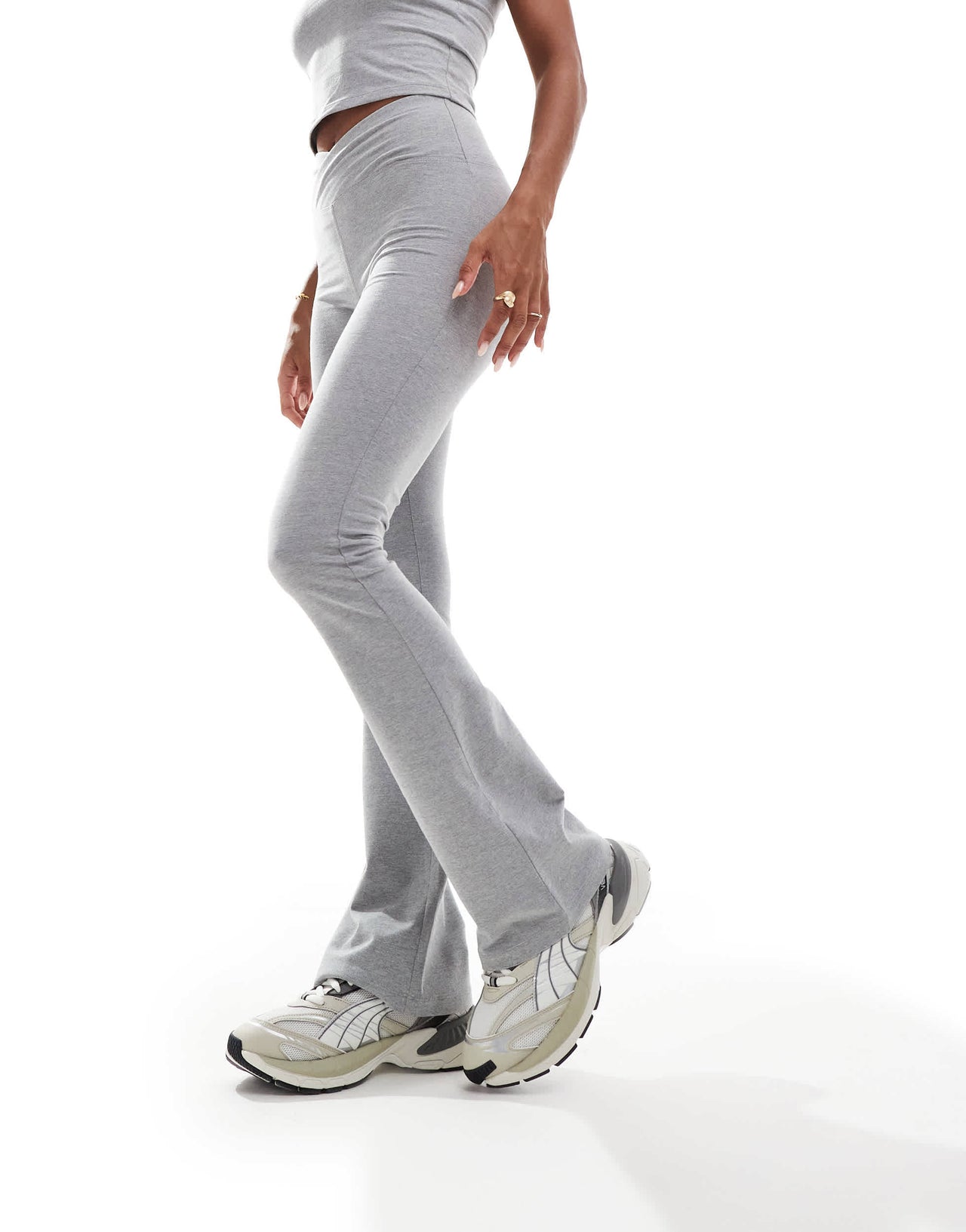 4505 soft touch slim kick legging with wrap waist in grey marl