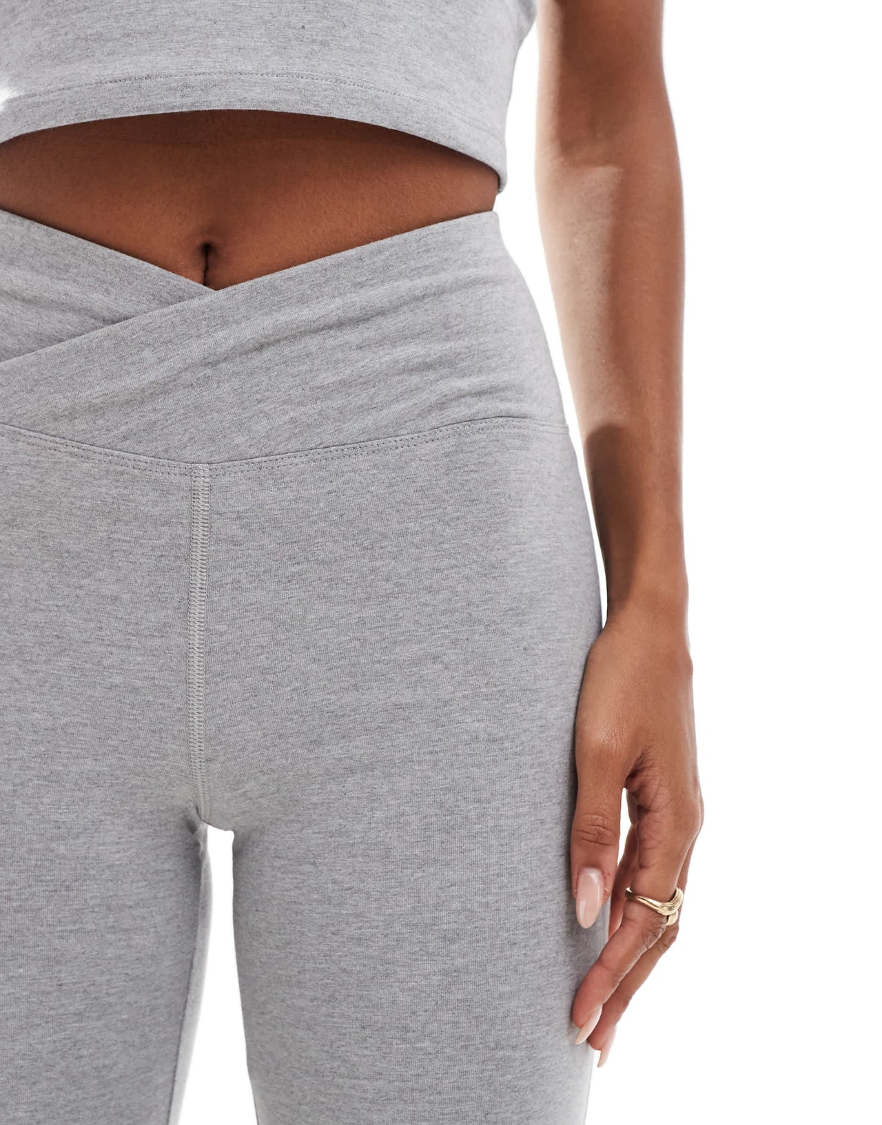 4505 soft touch slim kick legging with wrap waist in grey marl