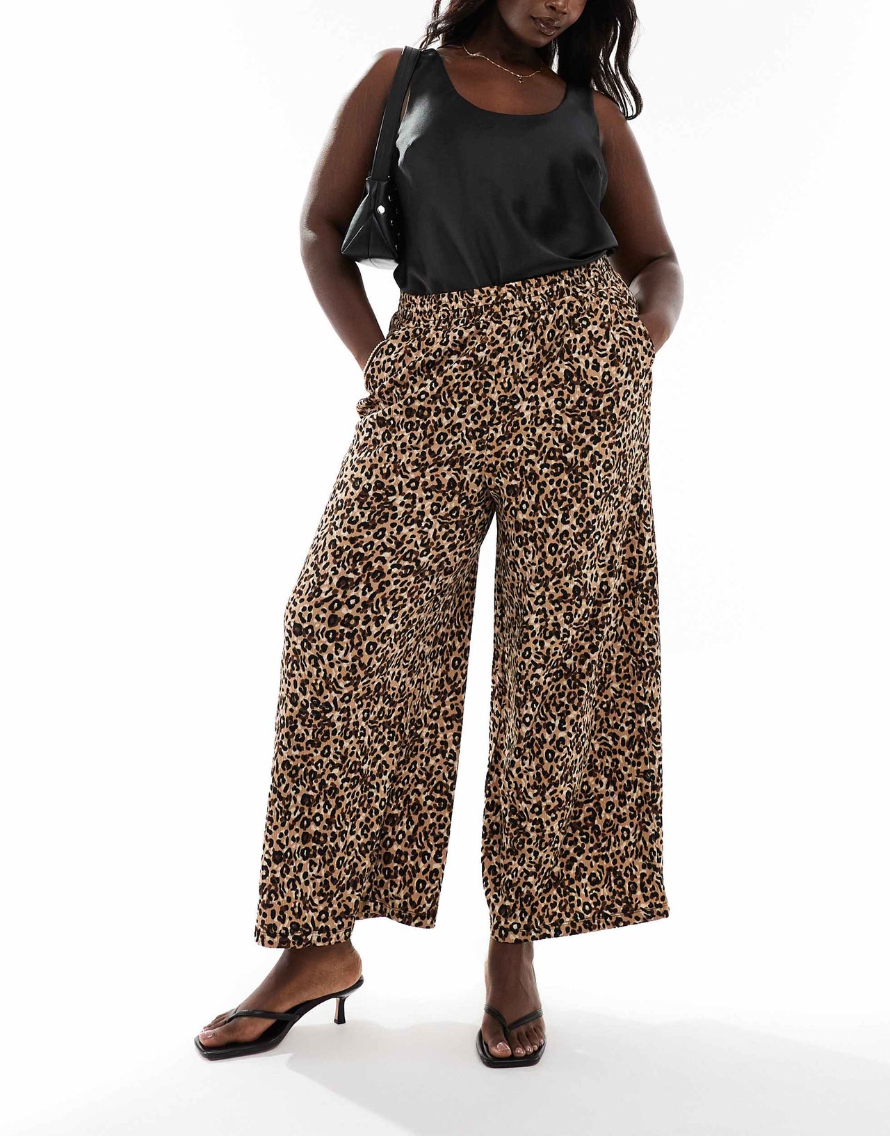Yours wide leg pull on trousers in leopard print