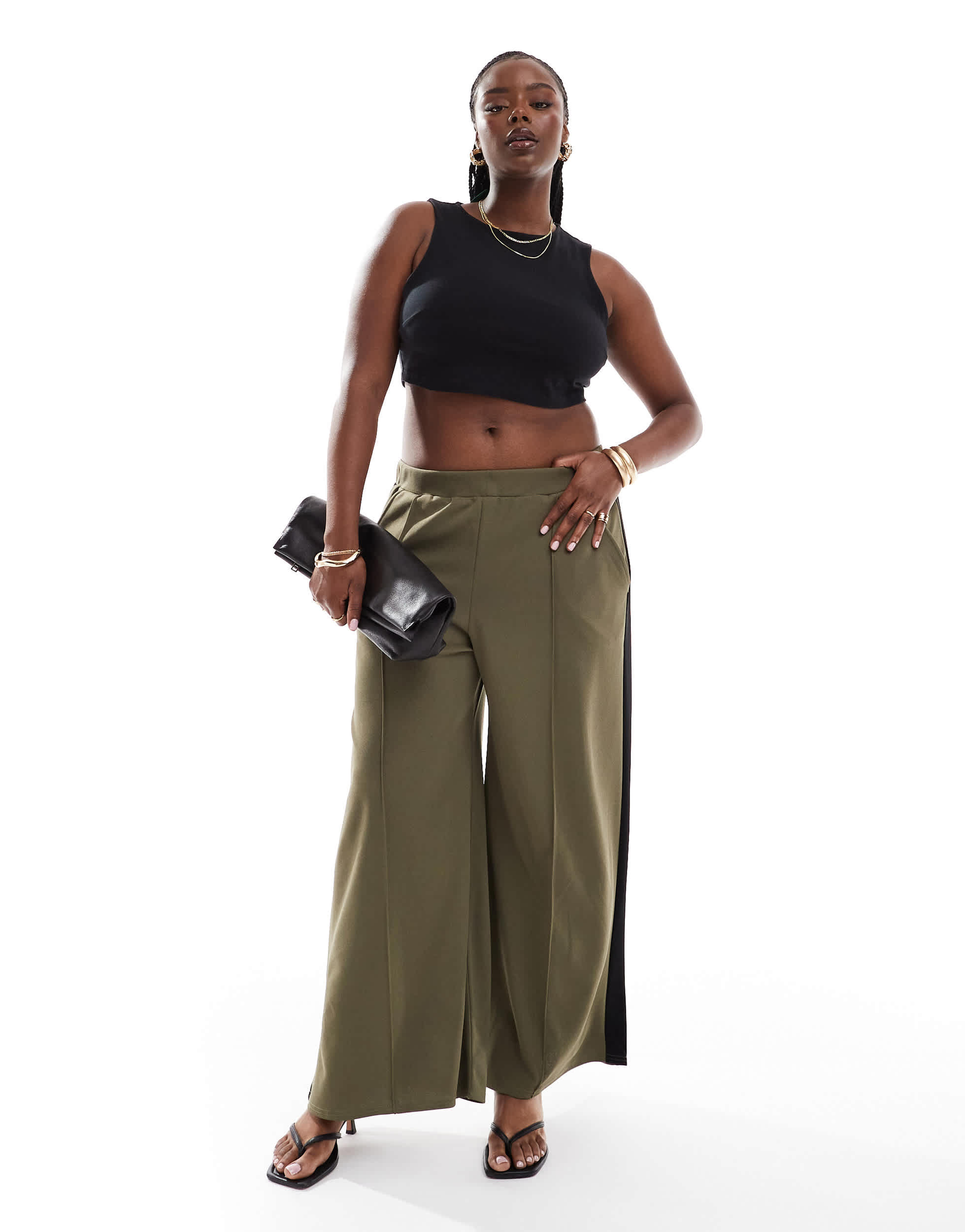 Yours stripe side trousers in kahki