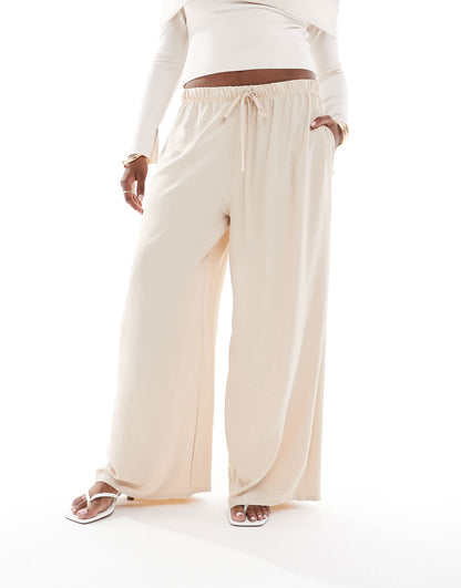 Yours twill wide leg trousers in stone