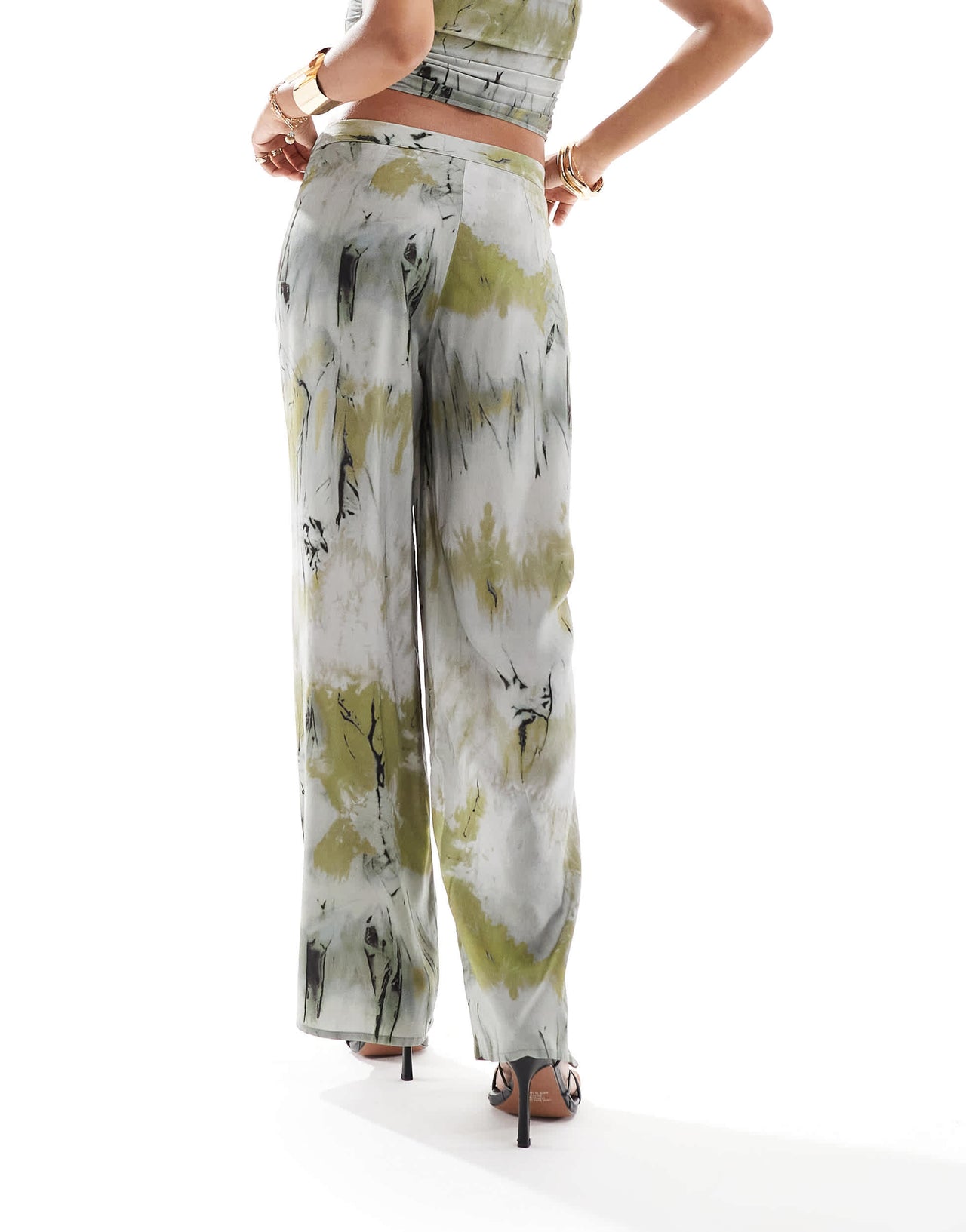 Pull&Bear wide leg trouser co-ord in brown tie dye print