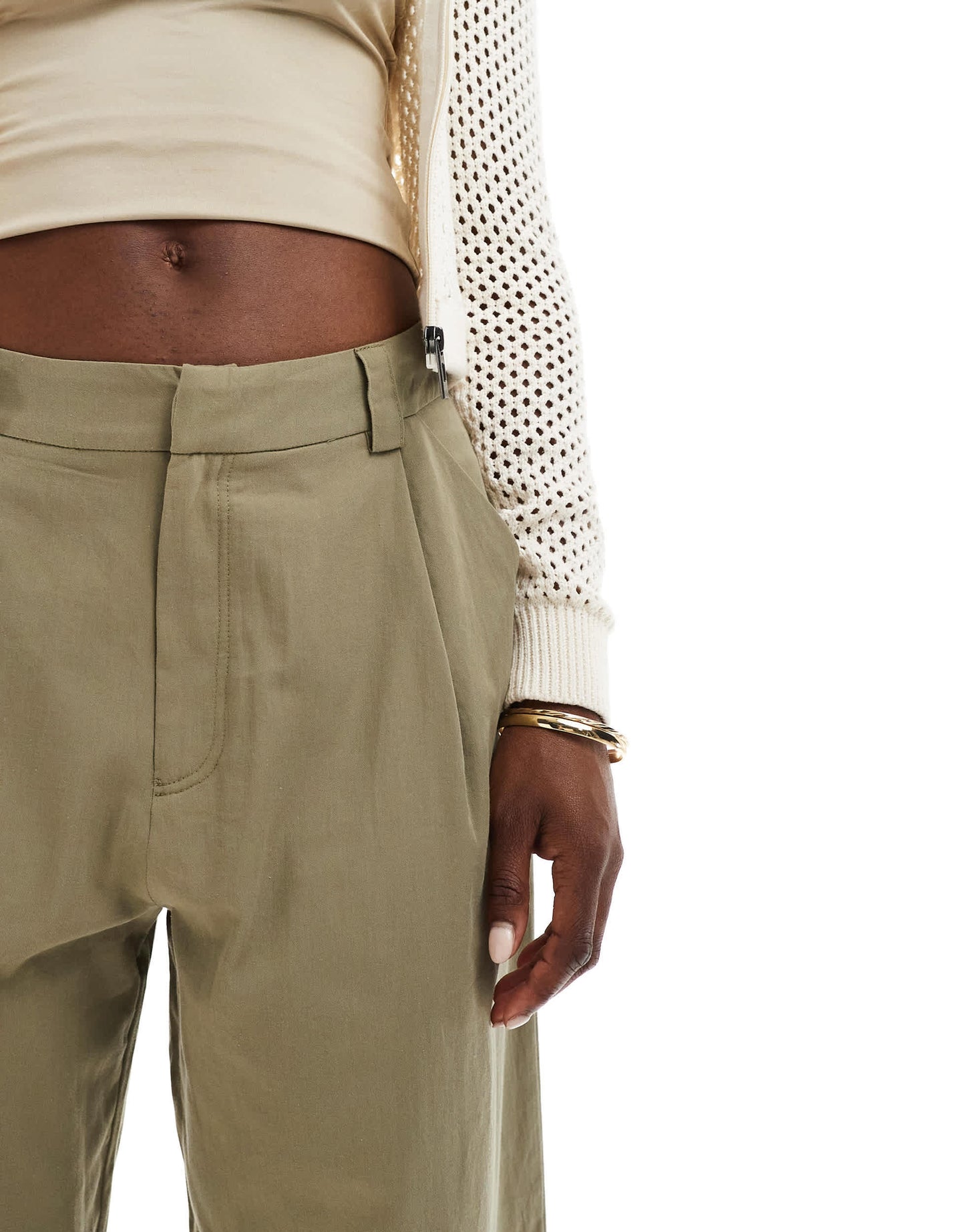 ASOS DESIGN wide leg crop trouser in olive