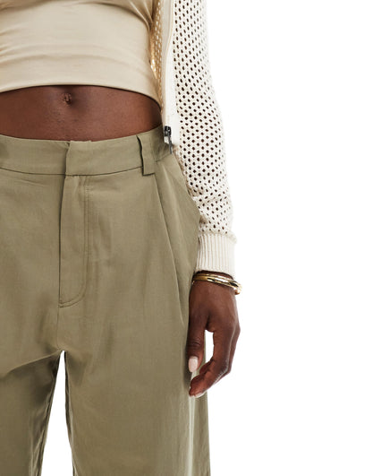 ASOS DESIGN wide leg crop trouser in olive