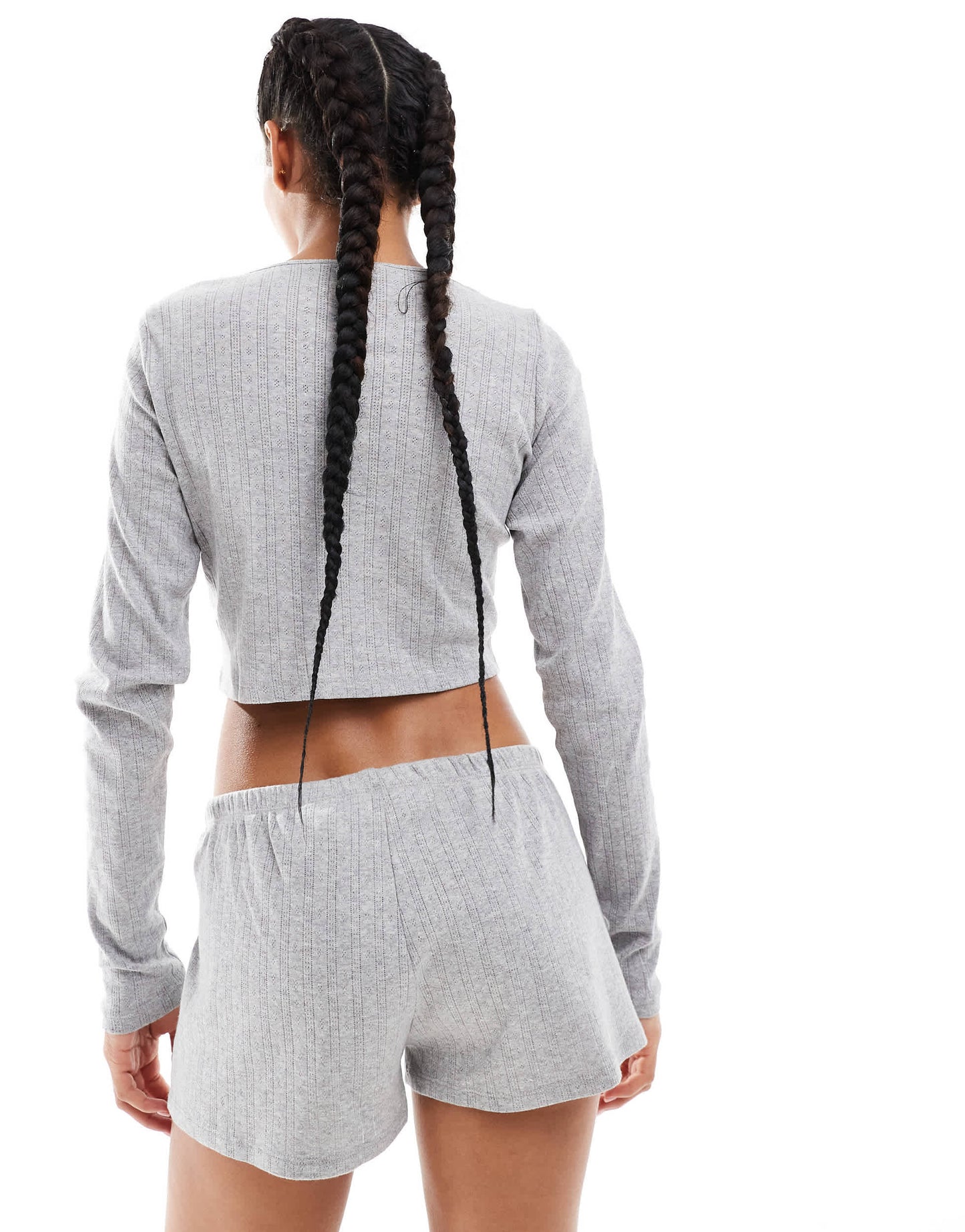 Monki co-ord cotton pointelle jersey shorts in grey melange