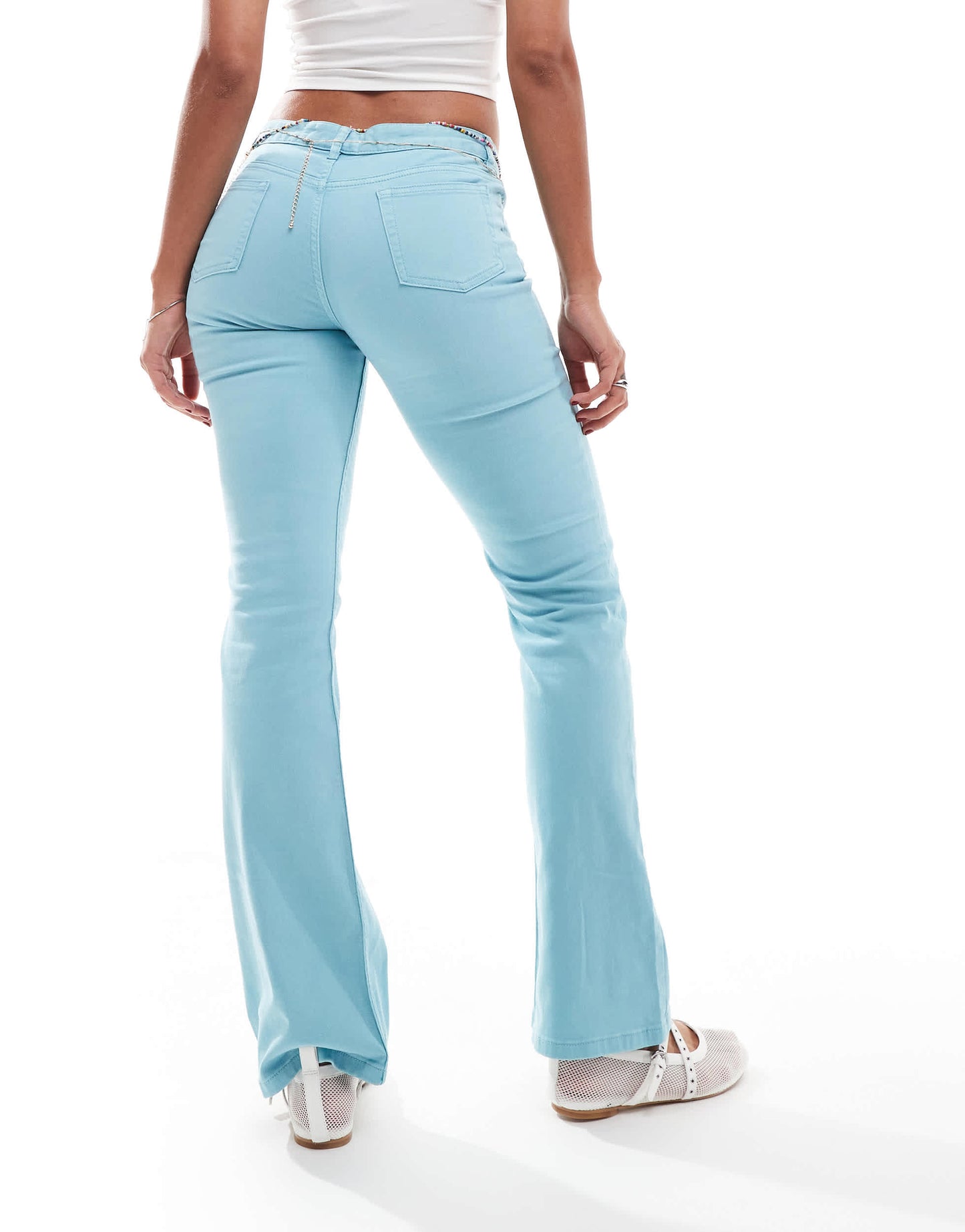 Monki stretch trousers with flare leg in washed blue