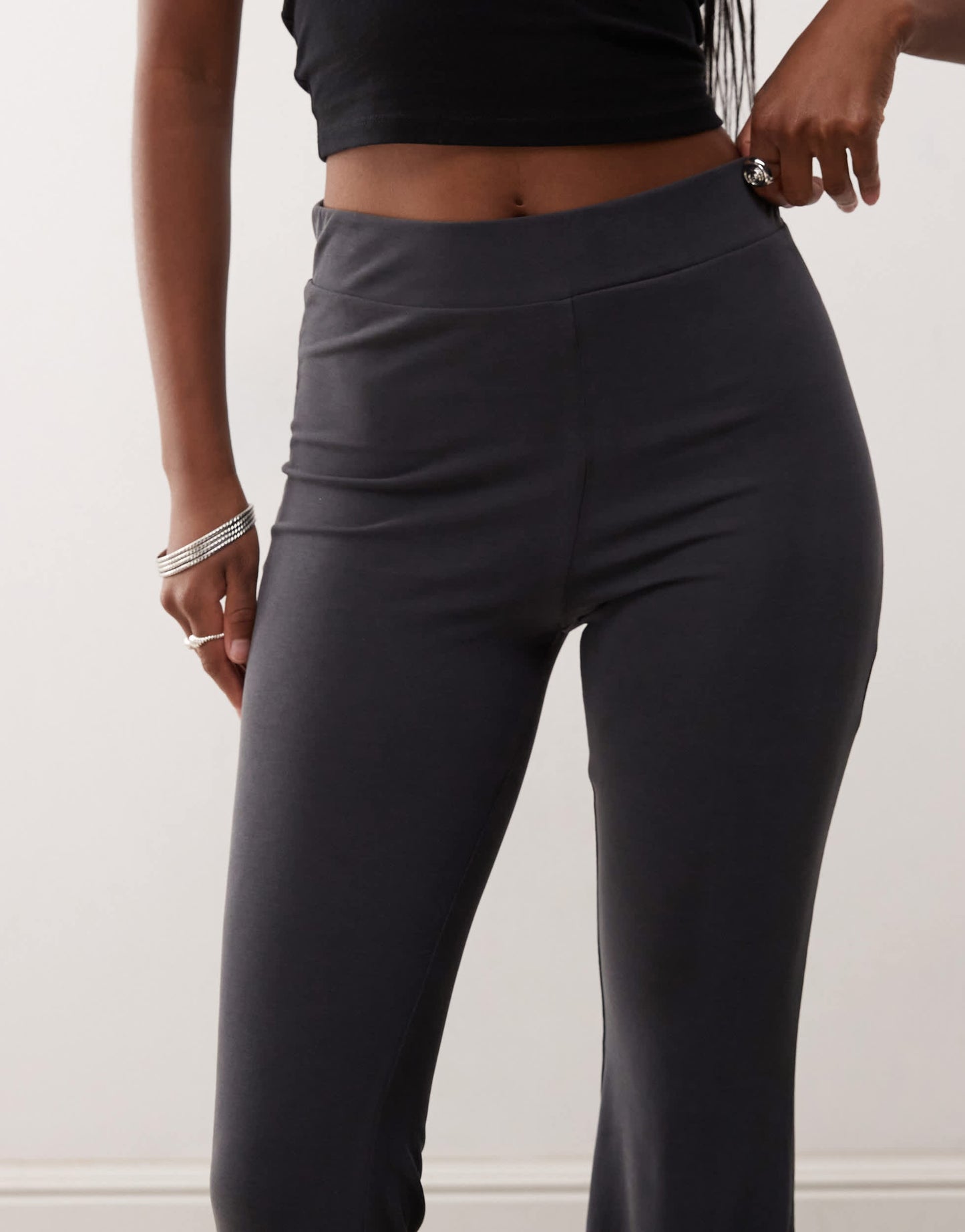 Monki super soft low waist flare jersey trousers in grey