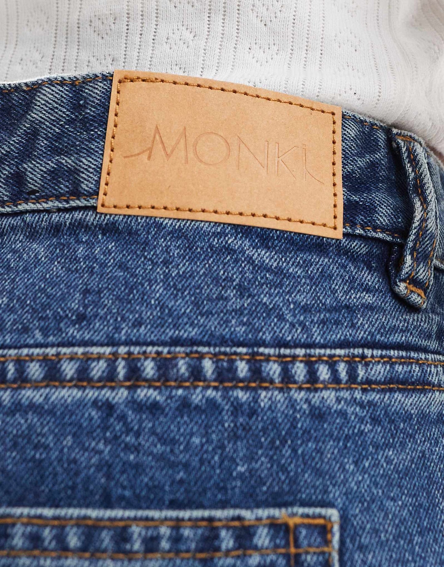 Monki Zami high waist straight leg jeans in mid blue