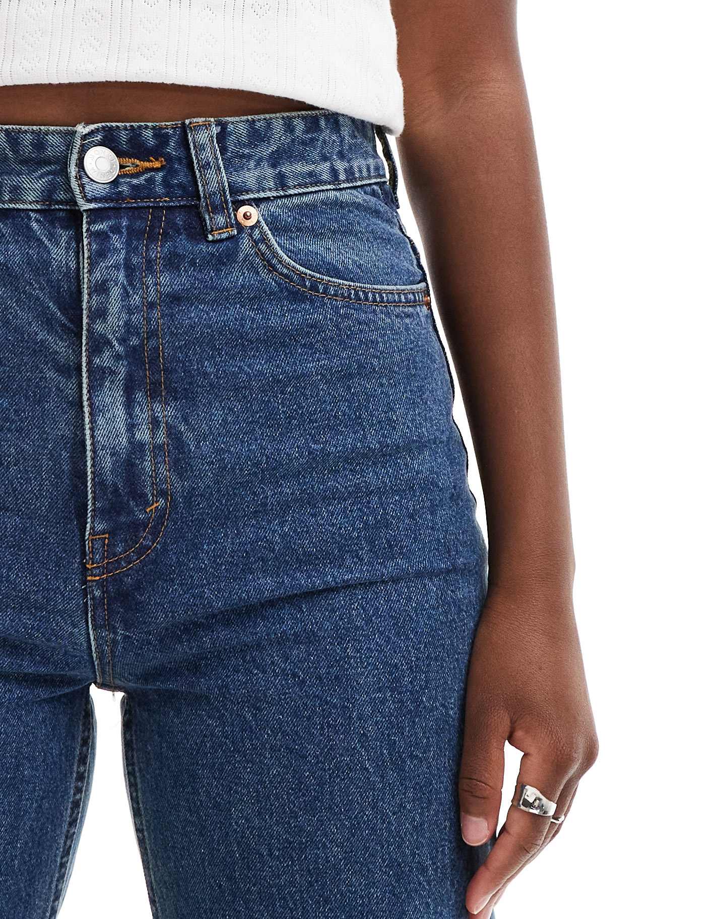 Monki Zami high waist straight leg jeans in mid blue