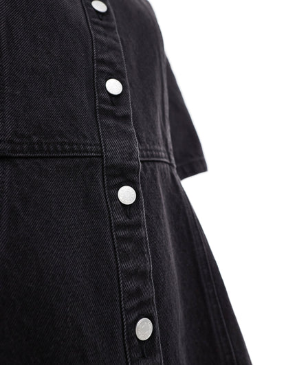 Monki denim mini shirt dress in washed black