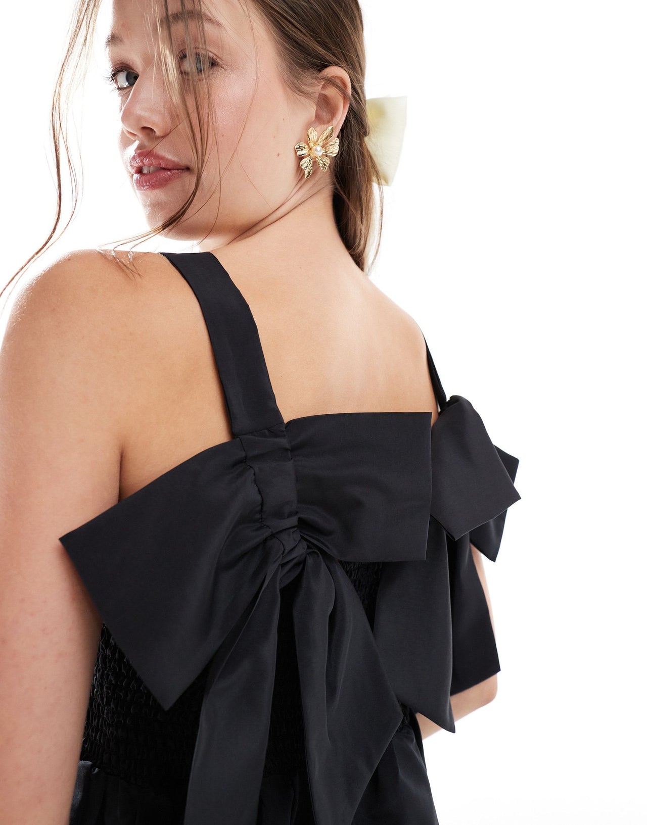 ASOS DESIGN mini bow back bubble hem dress in black