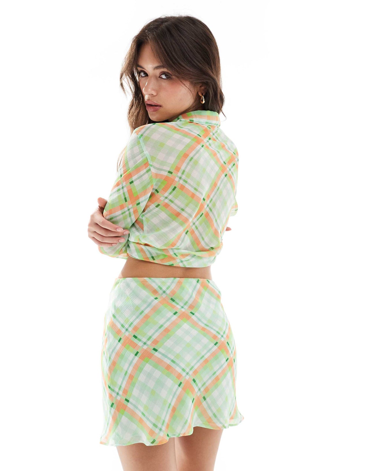 Mango co-ord check skirt in orange and green