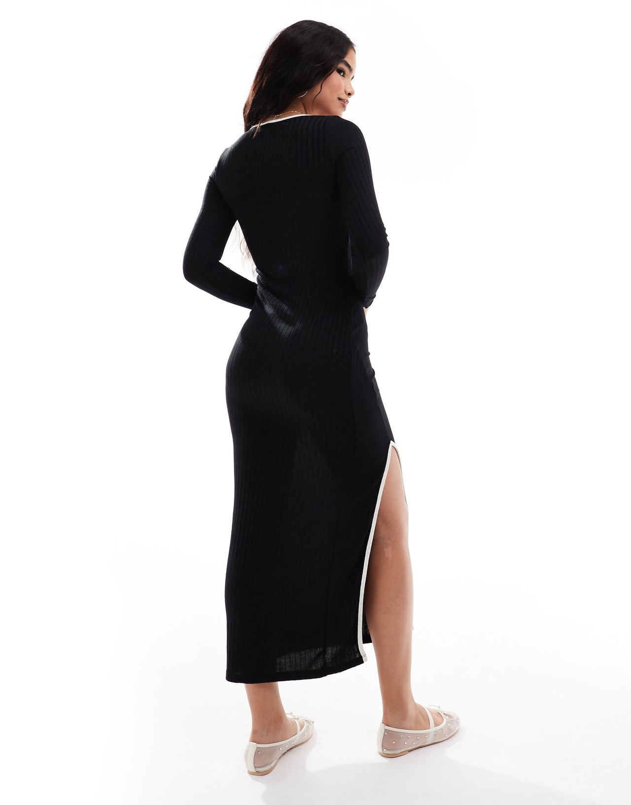 Vero Moda rib jersey maxi dress with contrast tipping in black