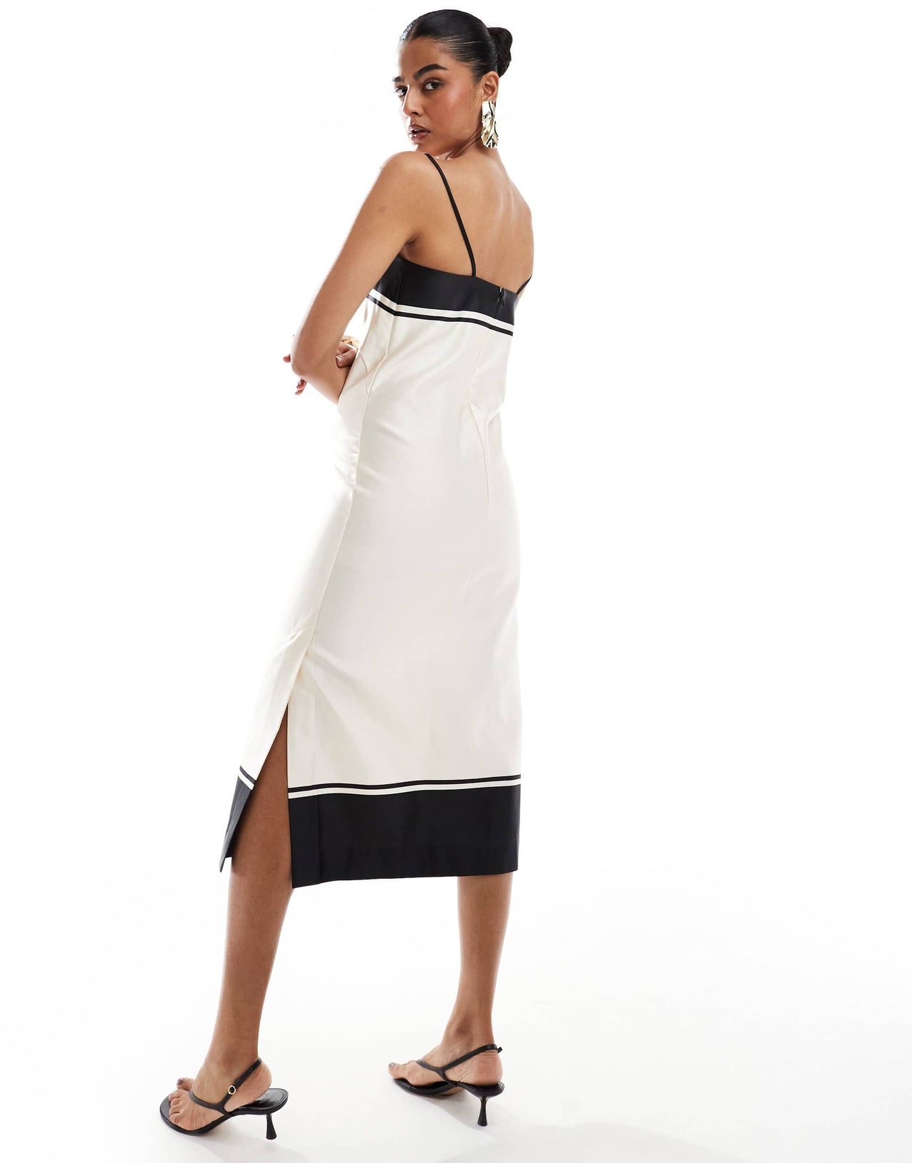 & Other Stories midi dress with spaghetti straps in white and  contrast black edging